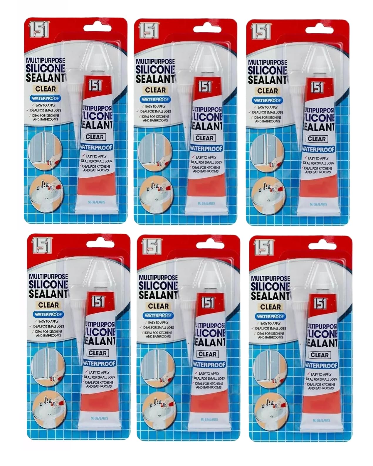 6x Multipurpose Clear Silicone Sealant 70g, Waterproof Sealant for Bathrooms, Kitchens, Windows and General Repairs