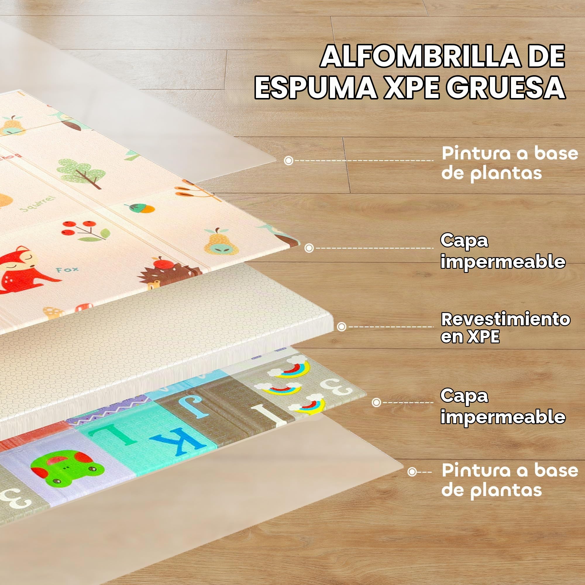 AIYAPLAY Alfombra Bebé Acolchada Plegable Reversible 150x180 cm