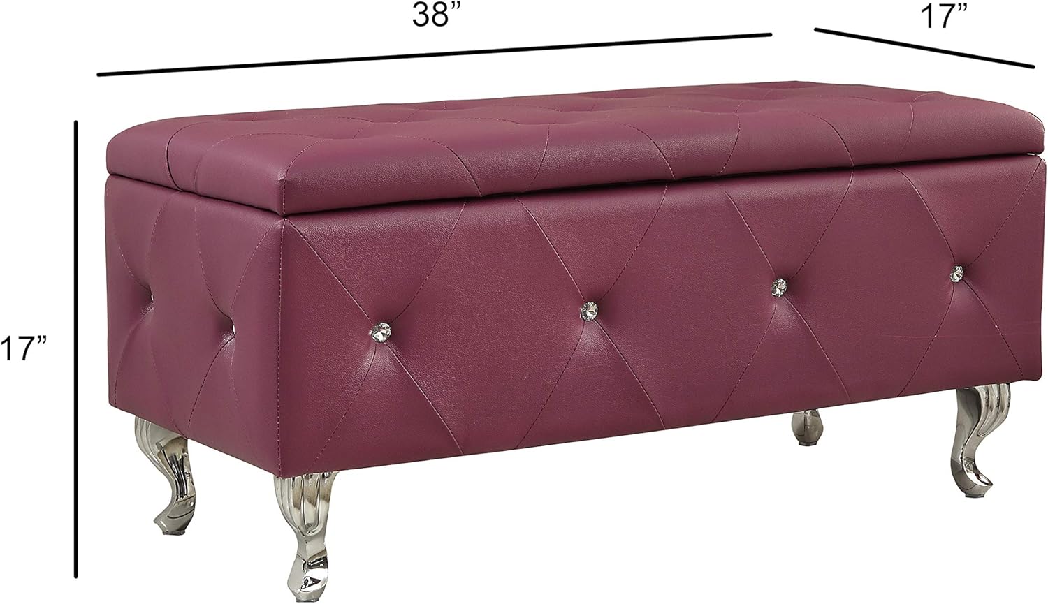 AC Pacific Ultra Modern Leather Bonded Upholstered Storage Bench With Tufting and Crystal Leg Finish, Purple : Home & Kitchen