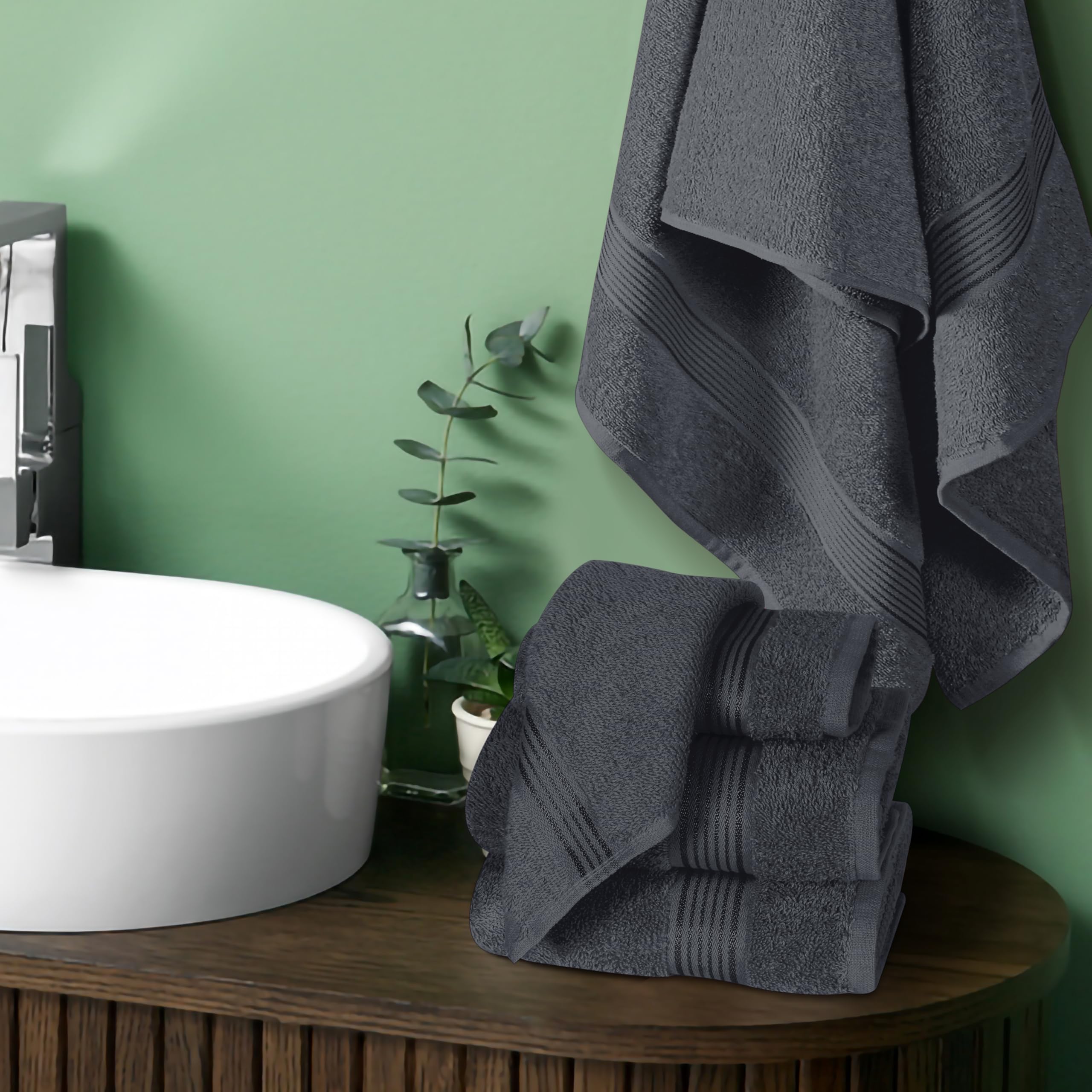 Belizzi Home Ultra Soft 6 Pack Cotton Towel Set, Contains 2 Bath Towels 28x55 inch, 2 Hand Towels 16x24 inch & 2 Wash Coths 12x12 inch, Ideal Everyday use, Compact & Lightweight - Charcoal Grey