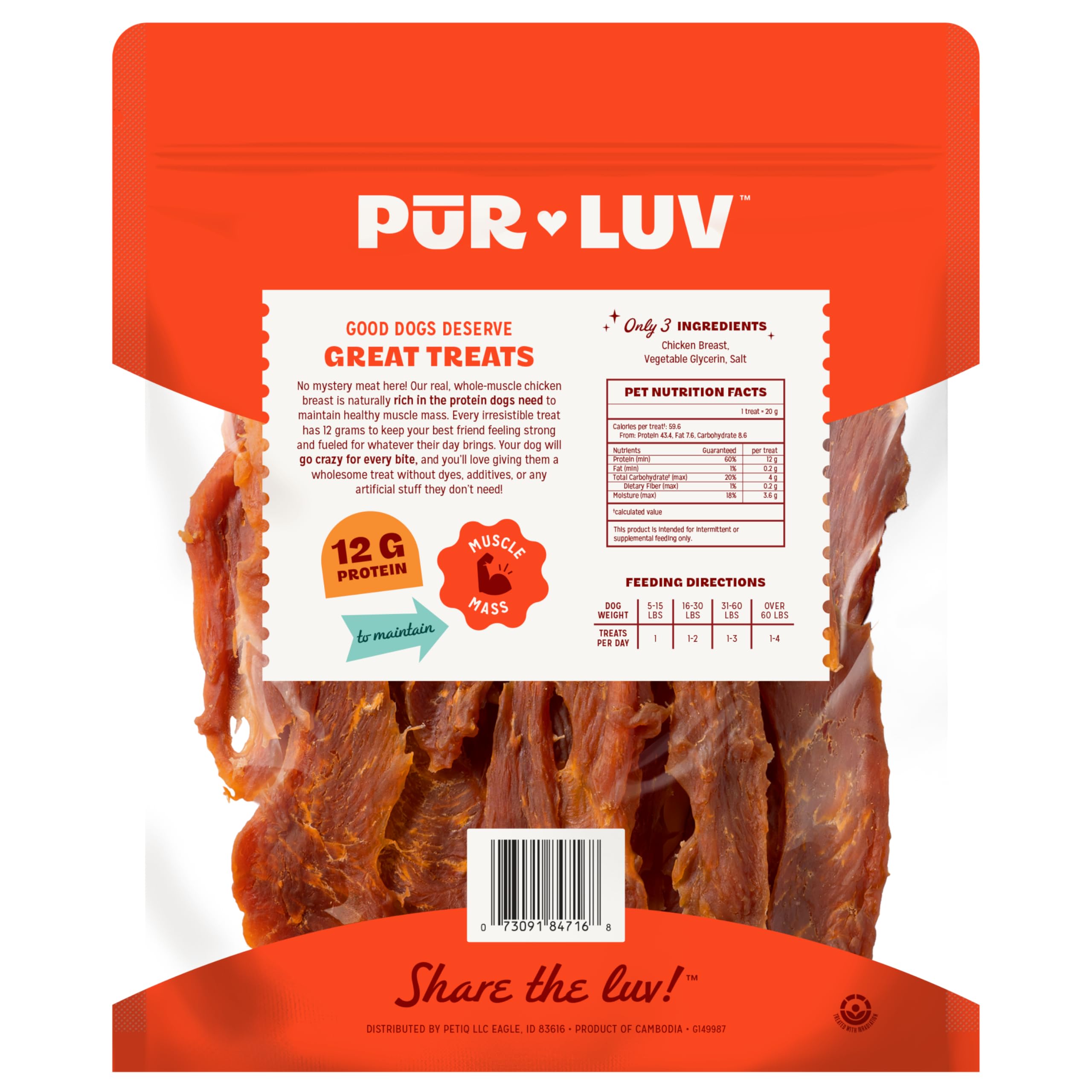 Pur Luv Carne de Pollo para Perros, Hecha de pechuga de Pollo, 907 ml, Saludable, fácil de digerir, Duradera, Rica en proteínas, satisface la Necesidad de Masticar del Perro