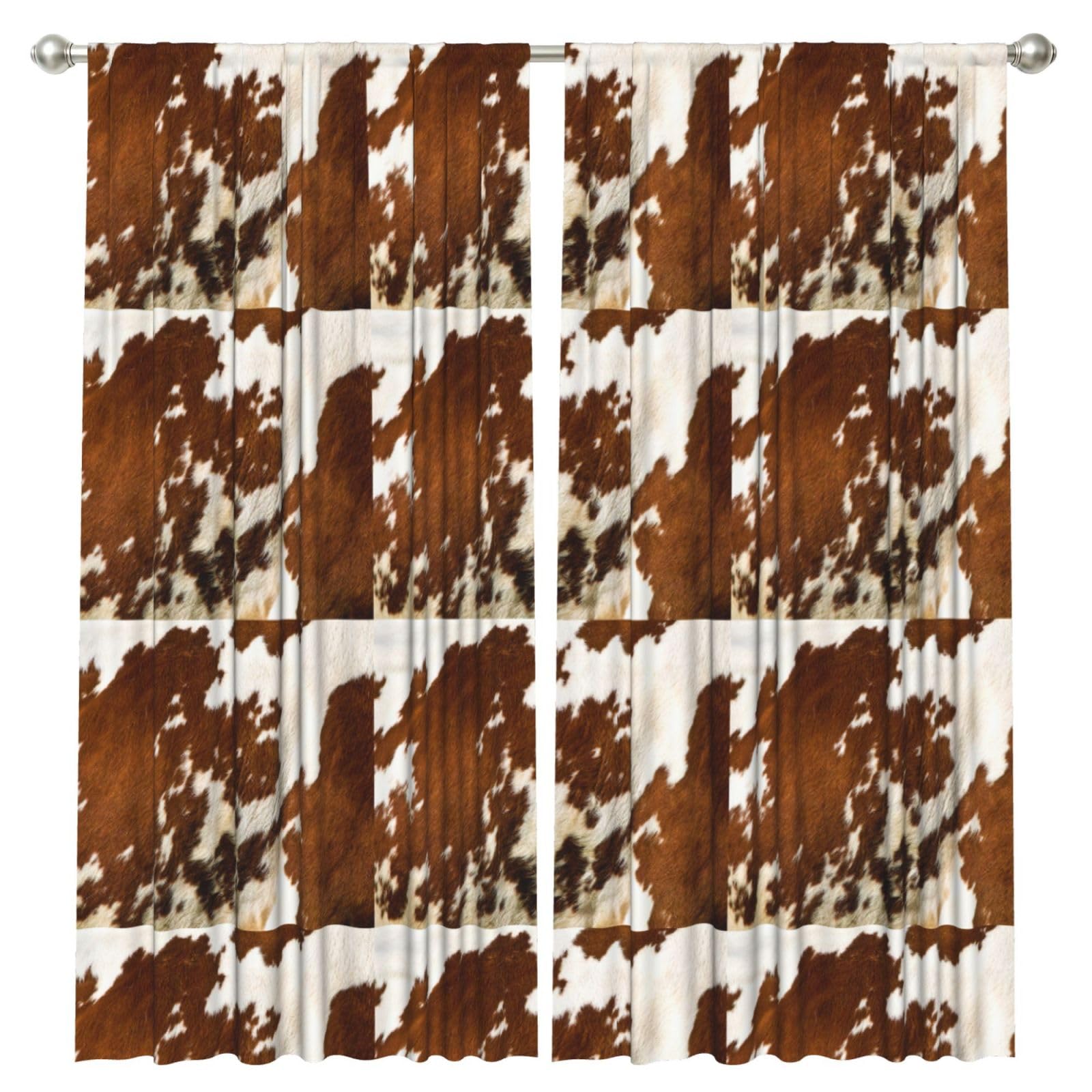 InOmak Red And White Cowhide, 2 Panels Window Curtains 52 x 84 Inch Blackout Curtains for Living Room Bedroom