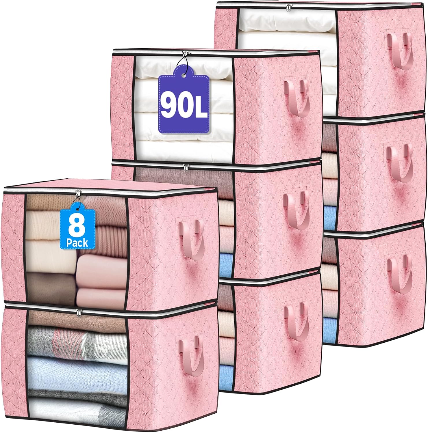 90L Large Storage Bags, 8 Pack Clothes Storage Bins Closet Organizers