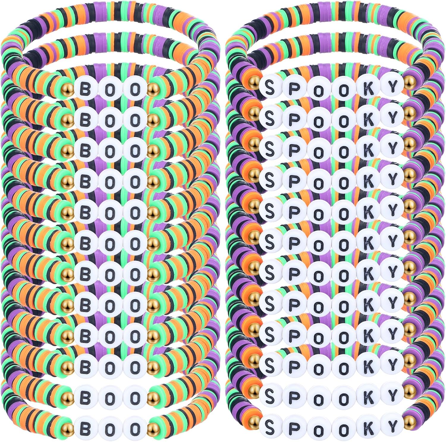 Yinkin 24 Pcs Spooky Boo Halloween Bracelets, Purple Green Orange