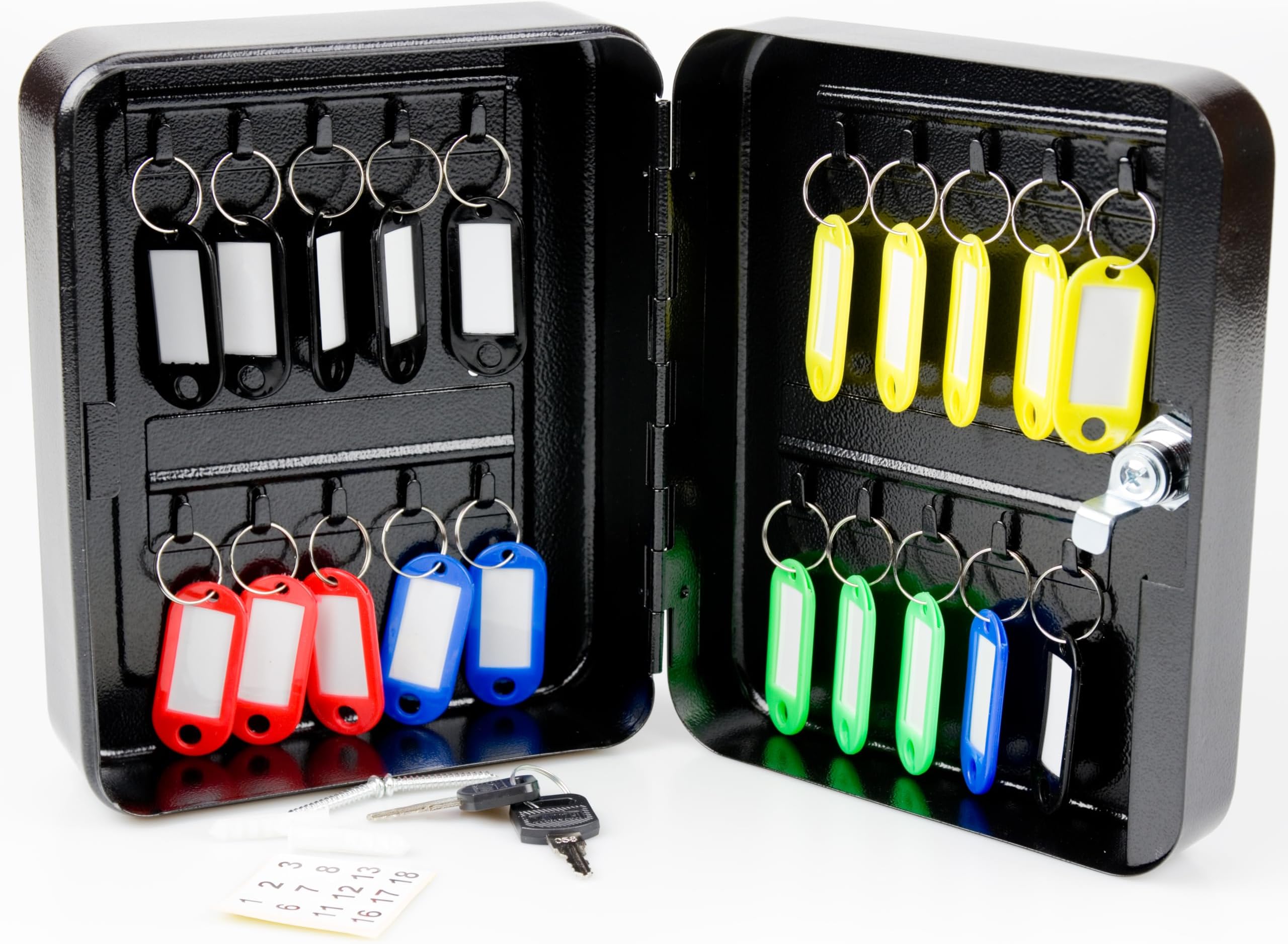 ABN Finest Key Cabinet Holder Safe Box Store Lockable Wall Mounted Metal with 20 Keys Tags - Black