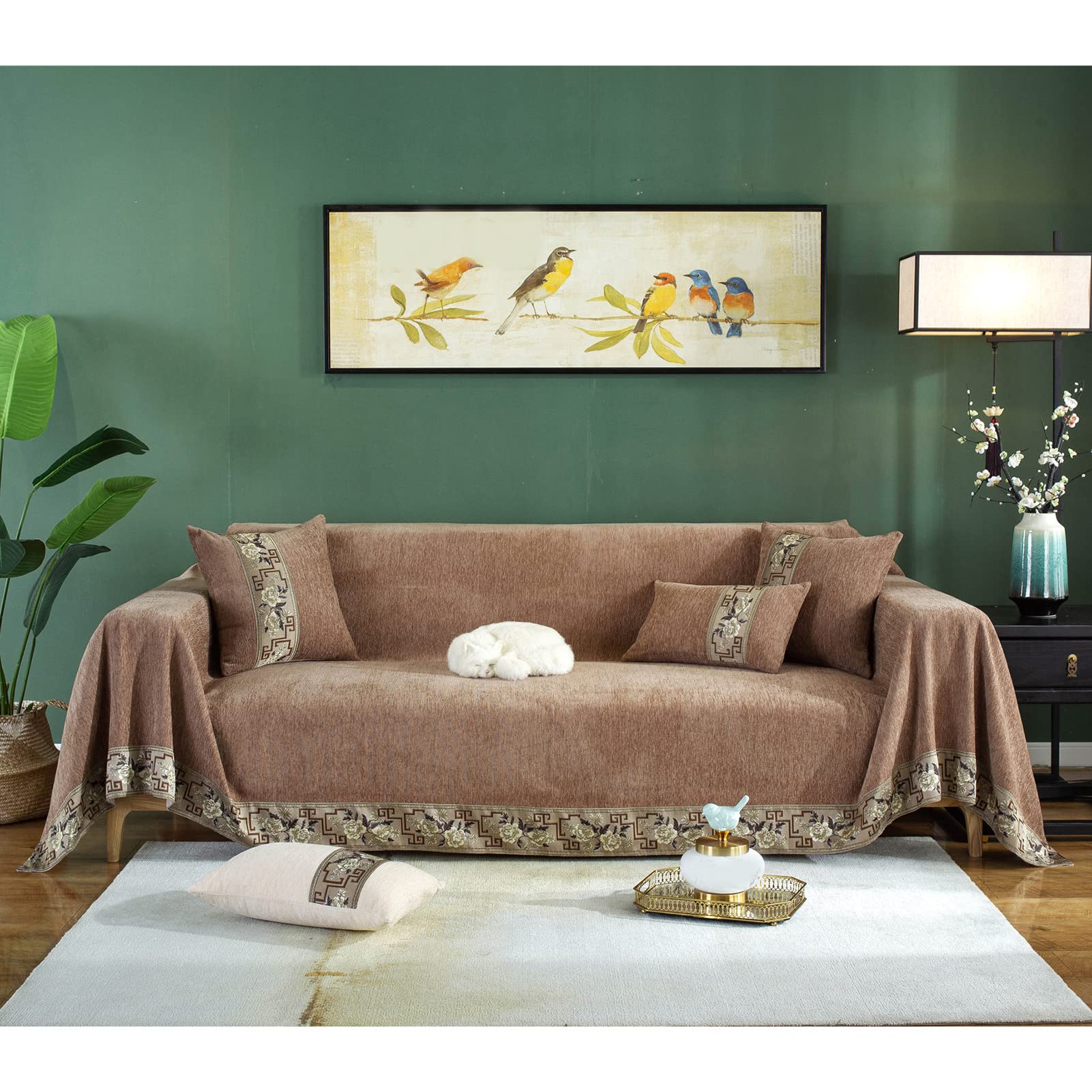 Coperta in ciniglia, testurizzata, morbida, accogliente, calda, per divano, letto, poltrona, copriletto (caffè, 180 x 380 cm)
