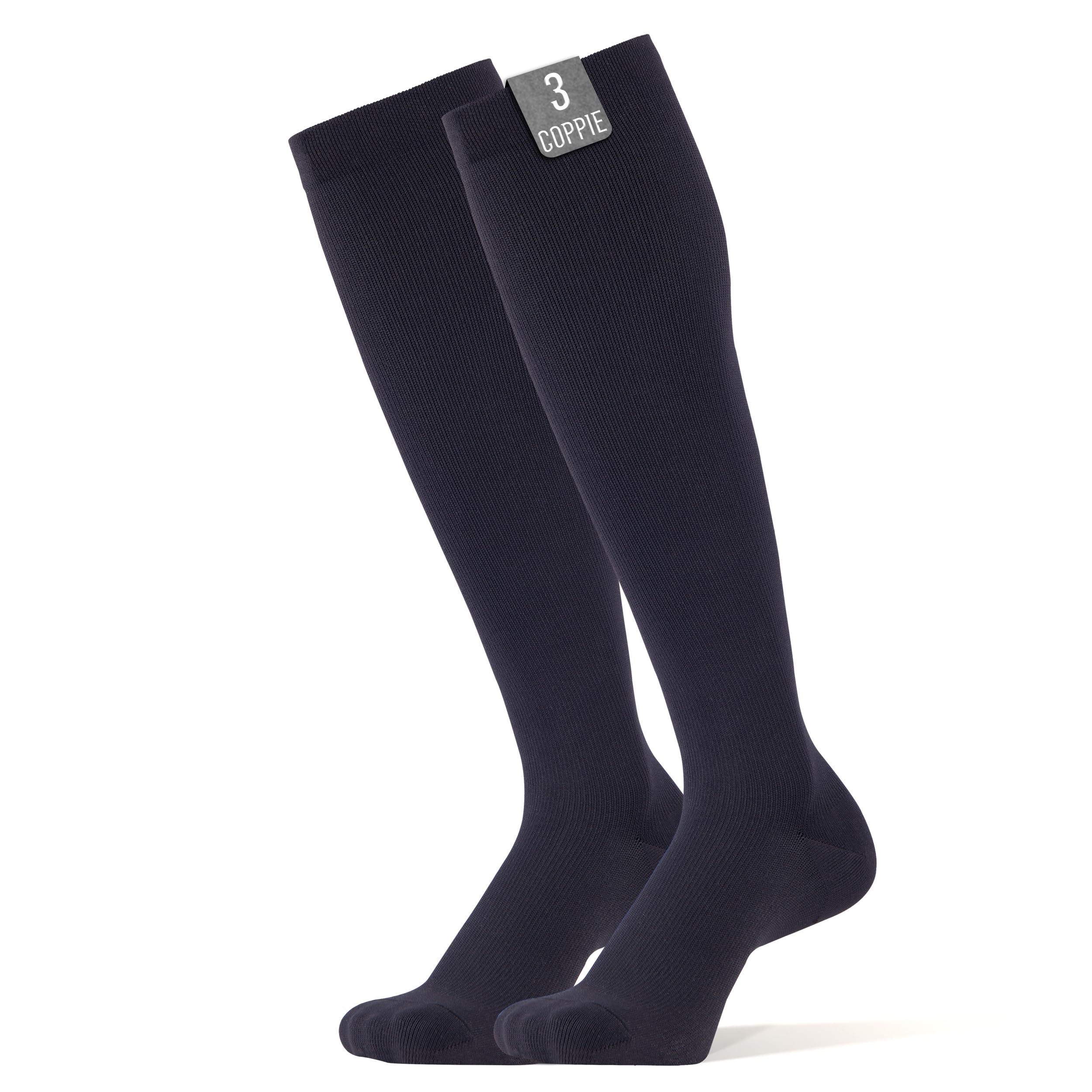 360 Relief Calze Compressione Graduata Donna e Uomo, Calze Elastiche | 3 Coppia Calzino Contenzioni ideali per voli corse viaggi e sport Gambaletti Compressione borsa di lavaggio L/XL Nero