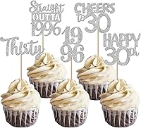 Vista 83 de 30 piezas de decoraciones para pastel de cumpleaños número 10, decoraciones de cupcakes negras con brillo, 10 feliz cumple, directo desde 2016, 10