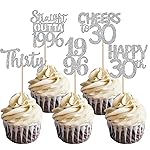30PCS 30th Birthday Cupcake Toppers Glitter Thirty Happy 30 Straight Outta 1996 Cupcake Picks for Cheers to 30 Years 30th Birthday Wedding Anniversary Party Decoration Supplies Silver