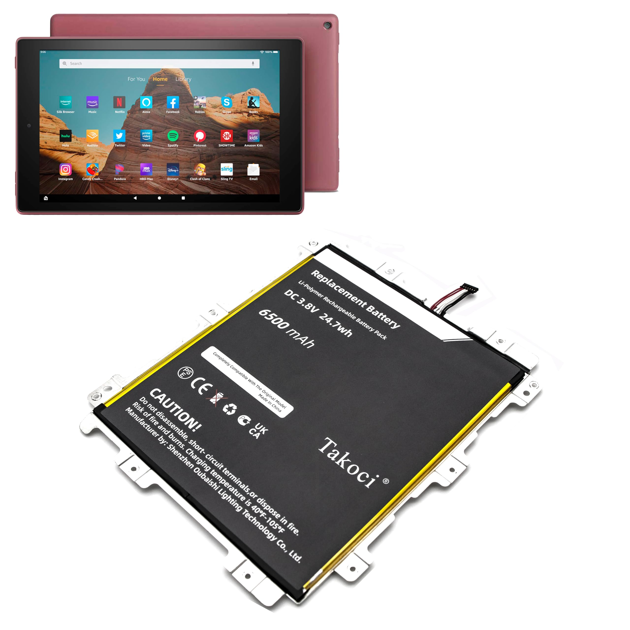 TAWUZUOR Updated 58/000/280 295/5C7 high Capacity Battery for K+F HD 10.1 9th M2 V/ 3R5 3.8V 6300 mah