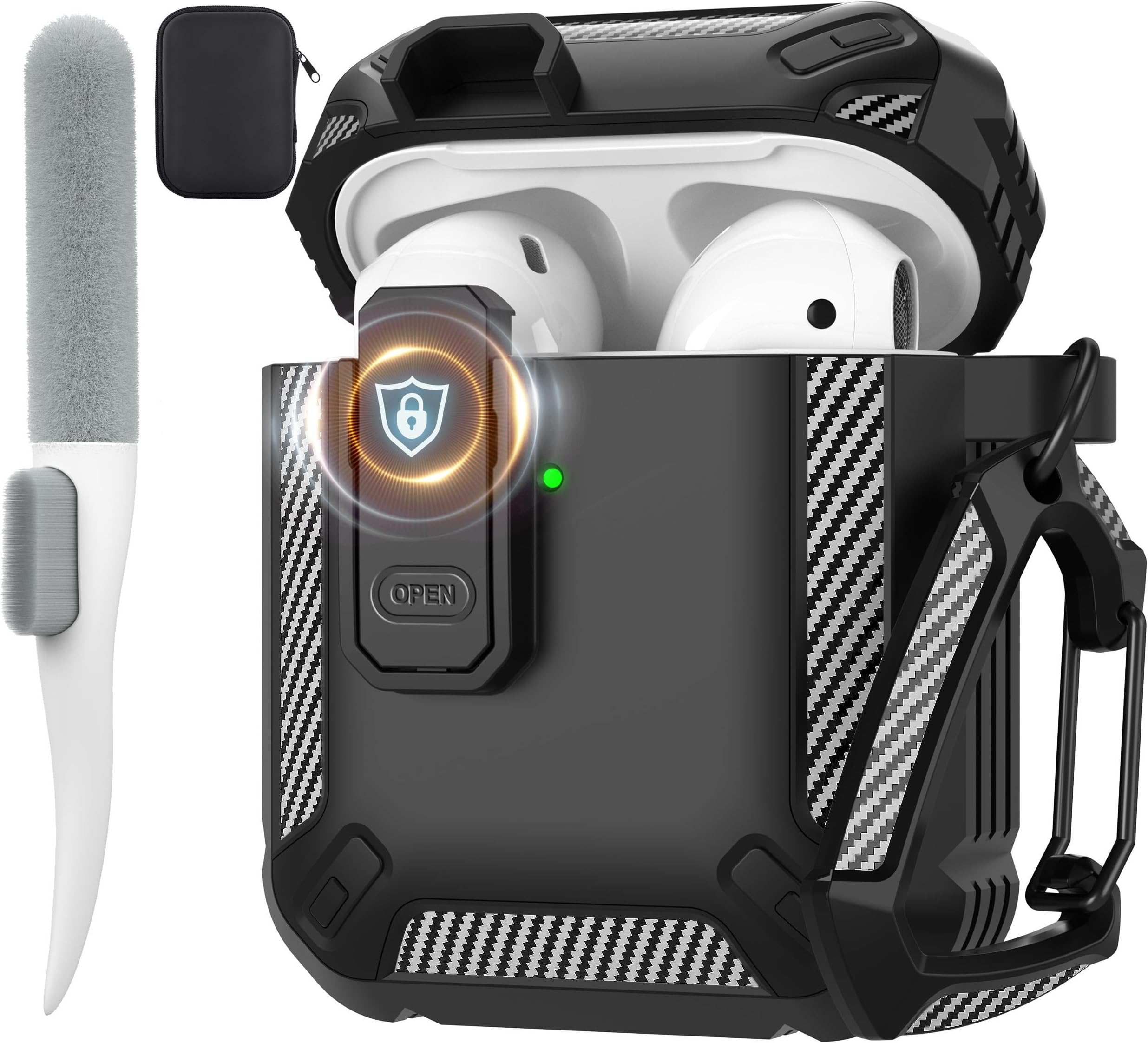 Maxjoy for AirPods 2nd Generation Case Cover, AirPods Case with Lock Gen 2 Hard Shell Rugged Shockproof Protective Cover with Keychain Cleaner Kit Compatible with Apple AirPods2 AirPods1, Black