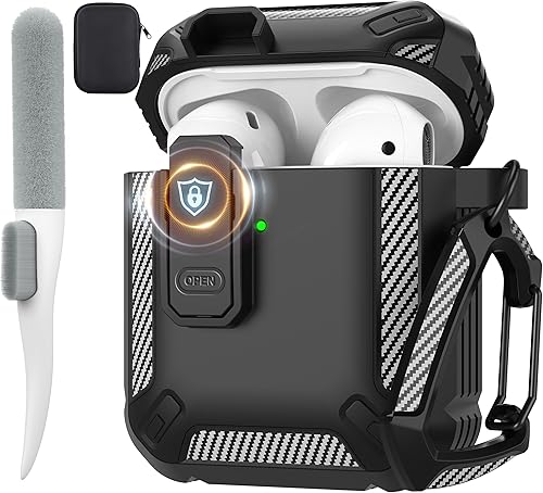 Vista 24 de Maxjoy Funda Protectora para AirPods de 2ª Generación, Funda para AirPods con Cerradura Gen 2 Carcasa Rígida Resistente a Prueba de Golpes Cubierta