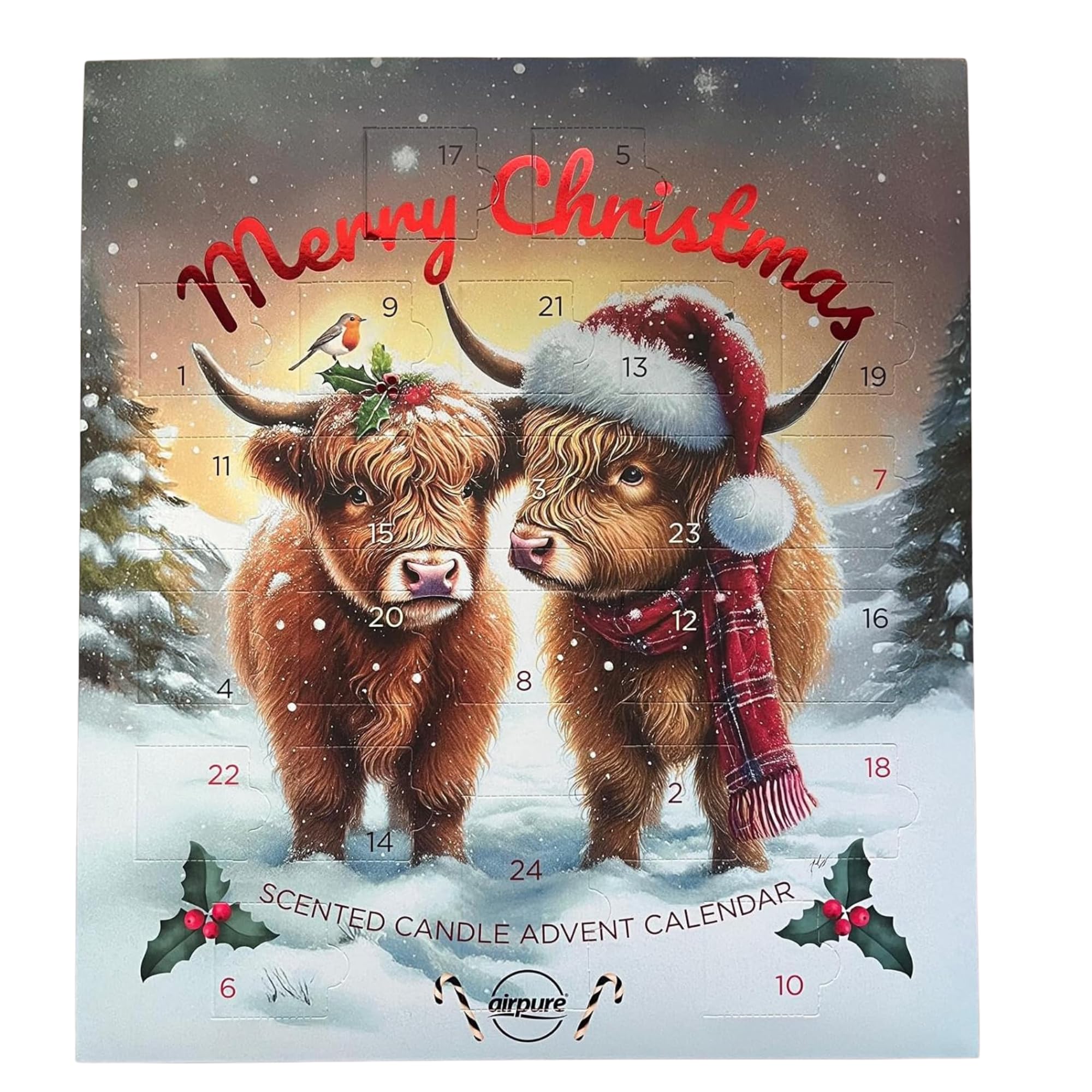 Acl Stores Highland Cow Airpure Scented Candle Advent Calendar 2025-24 Scented Candles Countdown To Christmas 2025 - Tea Light Scented Candle Advent Calendar - 23 Tea Lights & 1 Votive Candle Christmas Eve (Highland Cow)