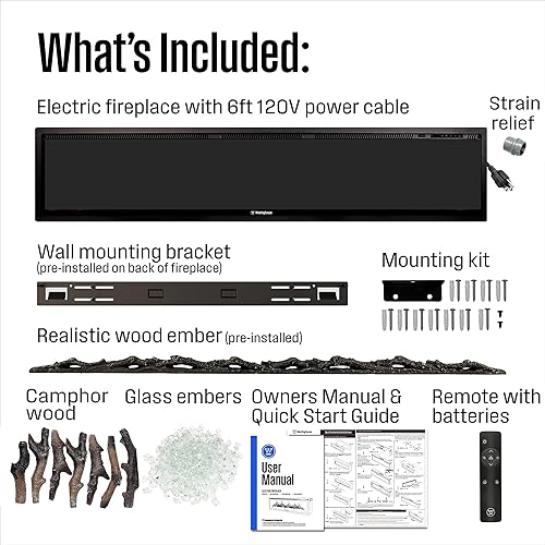 Vista 18 de Westinghouse Calentador eléctrico de chimenea de 50 pulgadas, compatible con Alexa y Google Home, montaje en pared o empotrado en la pared