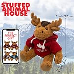 10 Inch Moose Plush with Solid Red Canada Hoodie and Maple Leaf Embroidery (Solid Red)