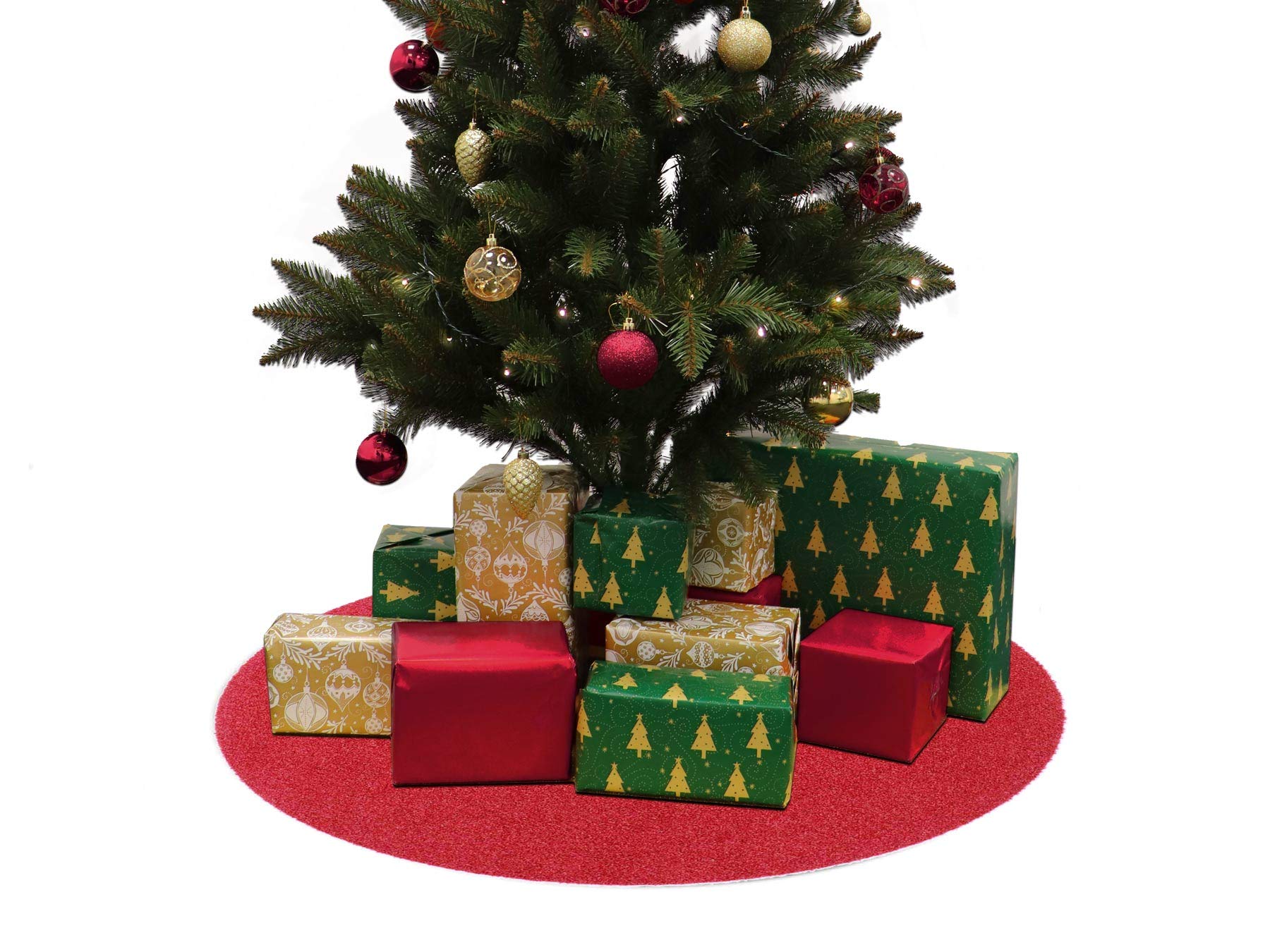 Primaflor - Ideen in Textil Weihnachtsbaum-Unterlage Ruby - Rot, 100cm, Tannenbaum-Bodenschutz-Matte, Runder Teppich aus Kunstrasen, Eventteppich