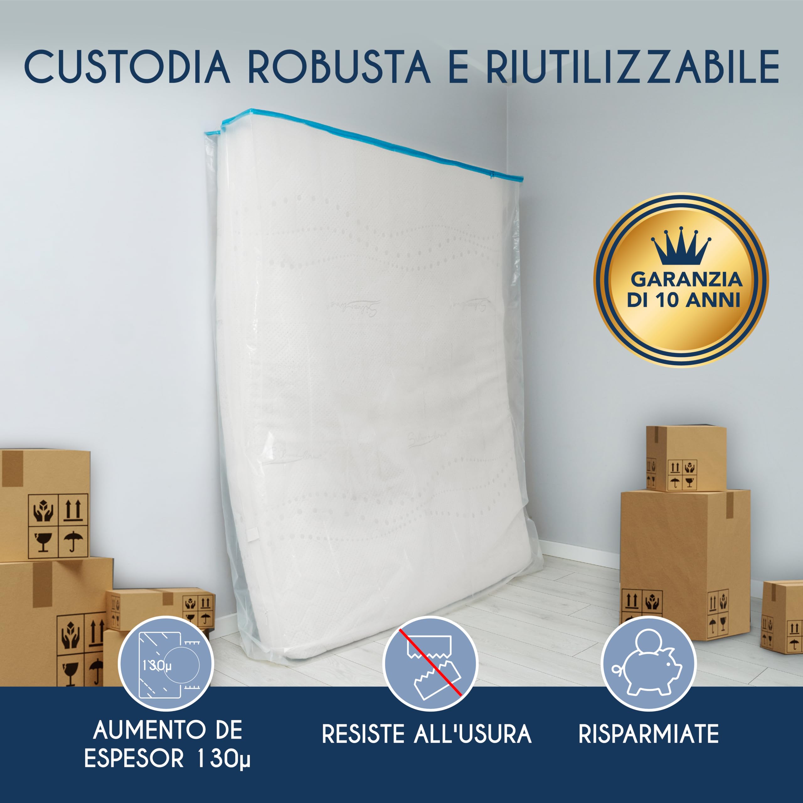 Custodia Materasso Impermeabile 90x200cm - Per Trasloco E Conservazione, Spessore 30cm, Con Doppia Cerniera | Anti Polvere - Foto 7