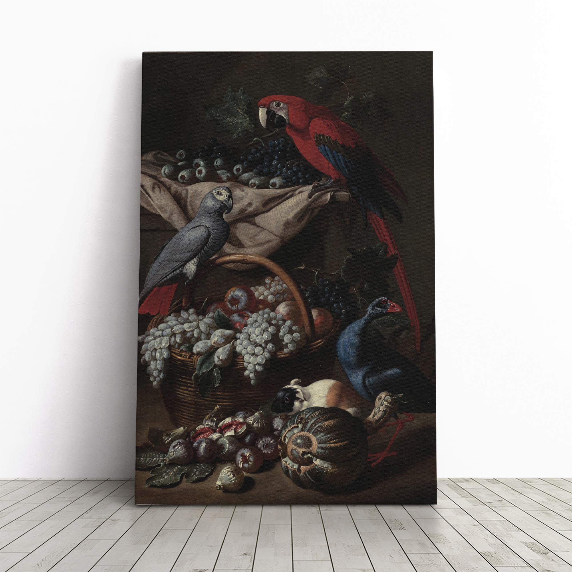 Melchior d'Hondecoeter Parrots Canvas Print | Gallery Wrapped 30mm Frame Wall Art | 24x16 inches | Ready to Hang | Modern Bird Picture | Living Room Bedroom Lounge Office