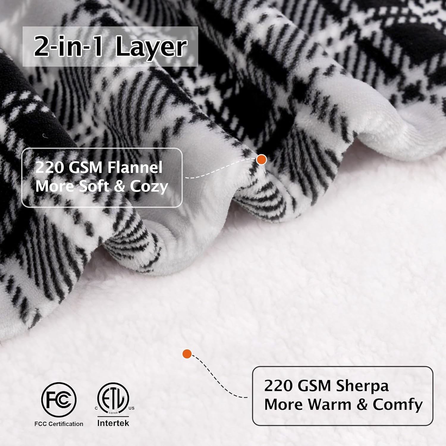 Electric Heated Blanket 50"x60",Fast Heated Throw with 8 Hours Auto Off/8 Heats Levels,Soft Grey Plaid Sherpa Electric Blanket with ETL Certification & Over-Heat Protection - Image 7