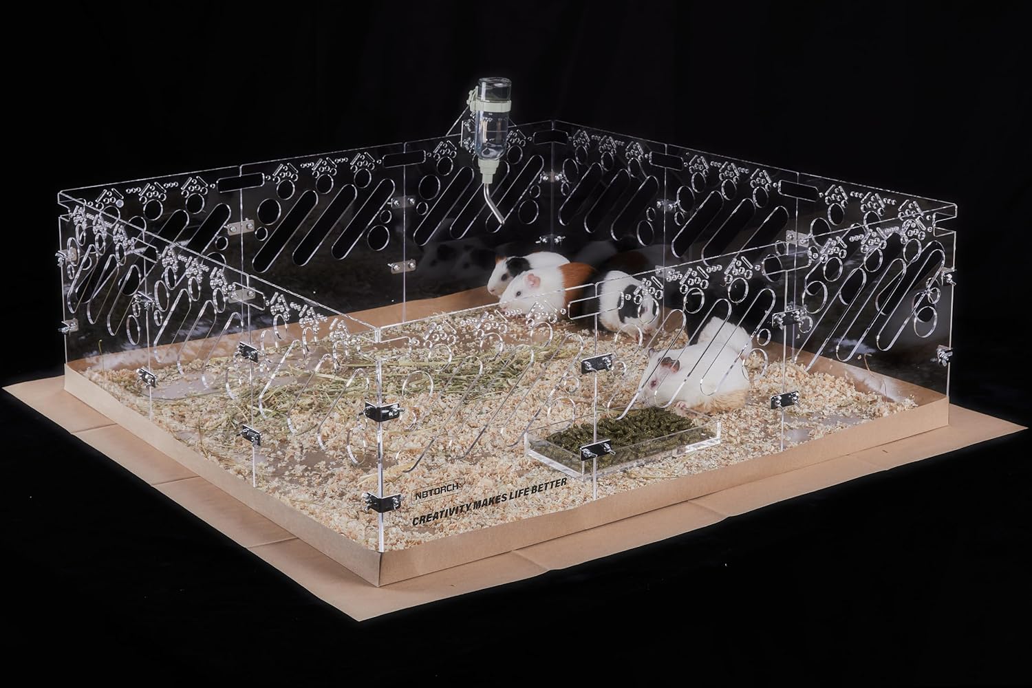 Acrylic Guinea Pig Cages - 3x3ft Small Animal Cage | DIY Extendable | Easy-to-Clean Disposable Bottom (Without Lid)