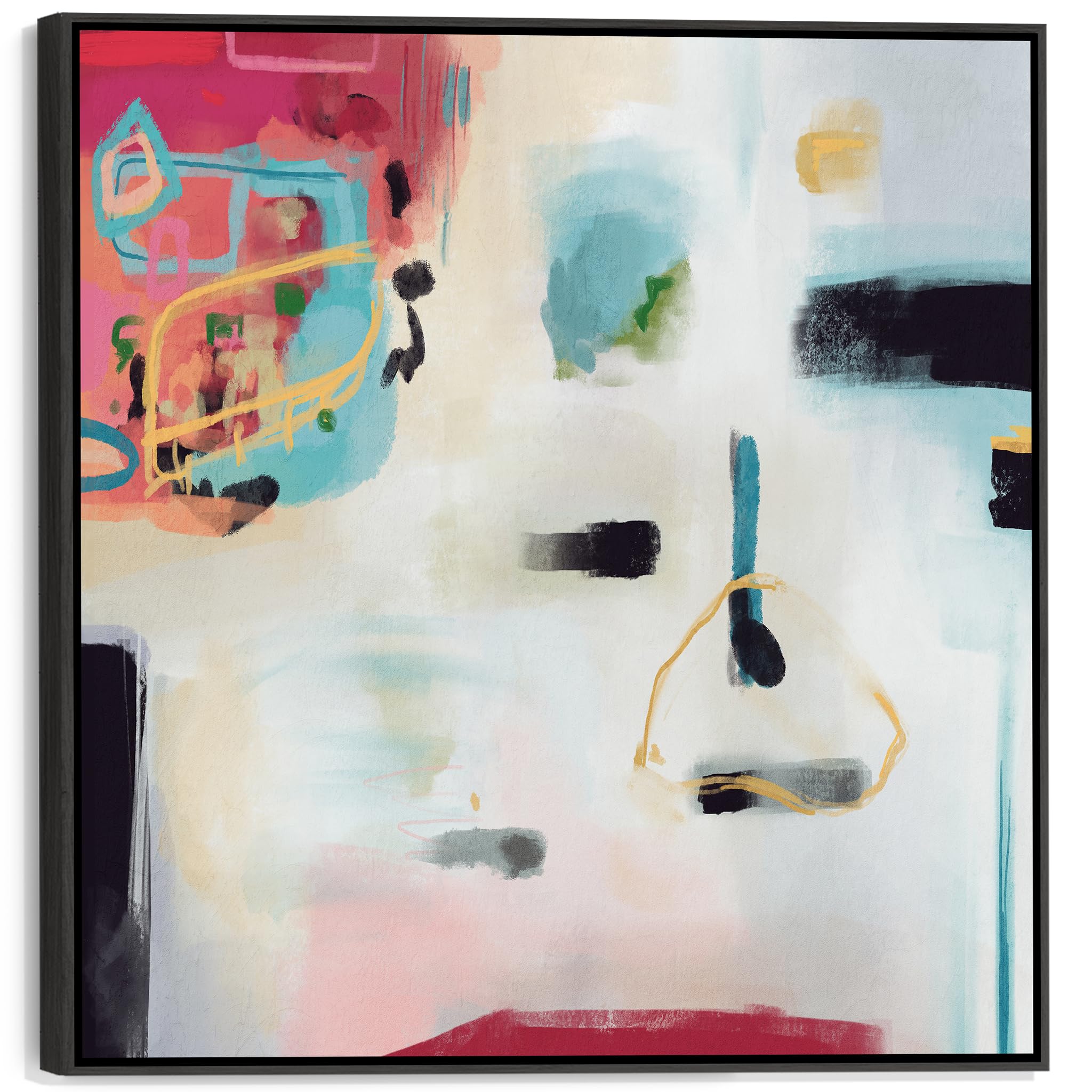 Wallfillers Multi-Coloured Large Colourful Wall Art For Living Room - Modern Framed Abstract - Ffs2107 - Xl - 100X100cm