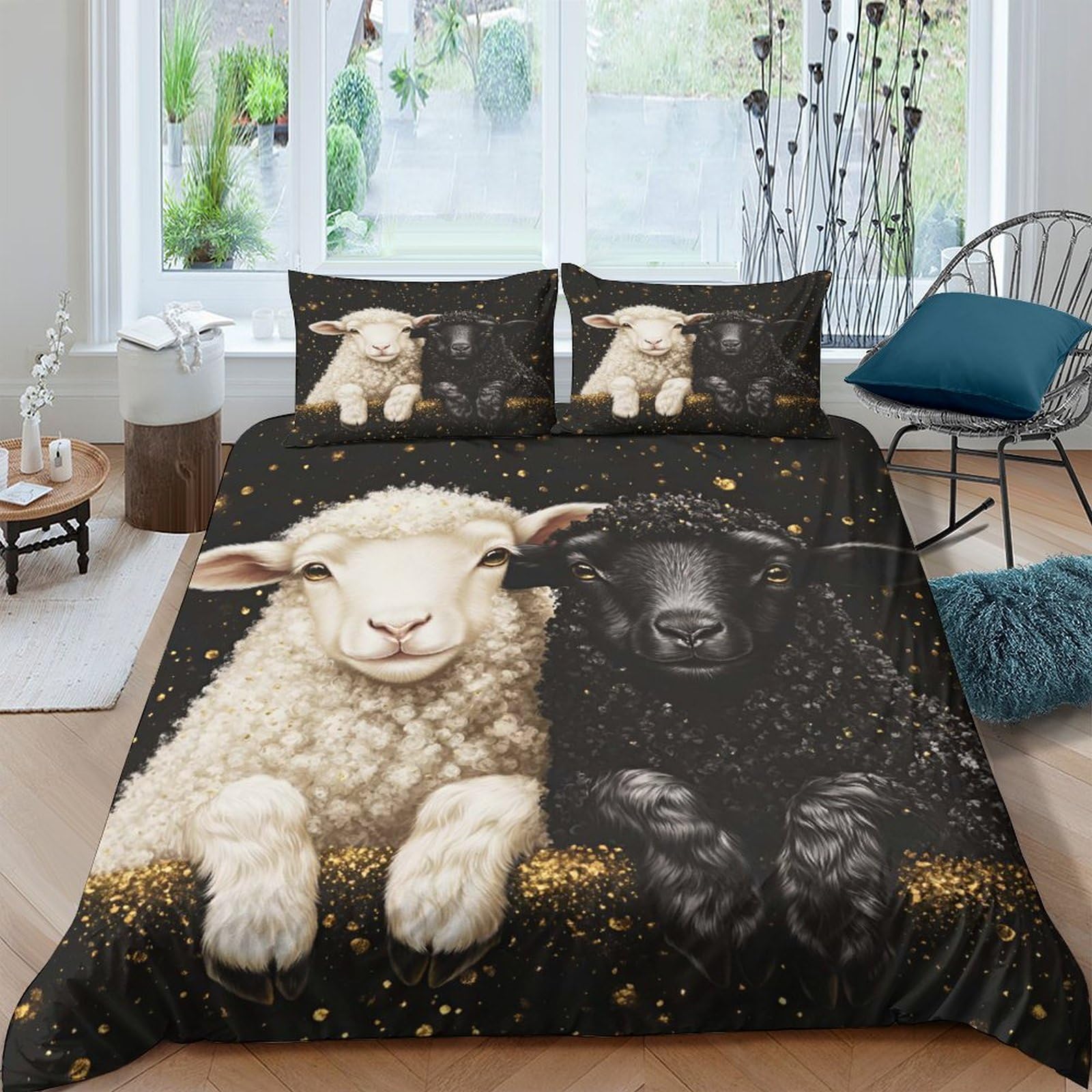 Ctjqhvkz Style-6 3D Printed Sheep Duo Fitted Sheet Microfiber Soft Anti-Slip Lamb Pair Bed Cover For Bedroom Dorm Decor Single（135X200cm）