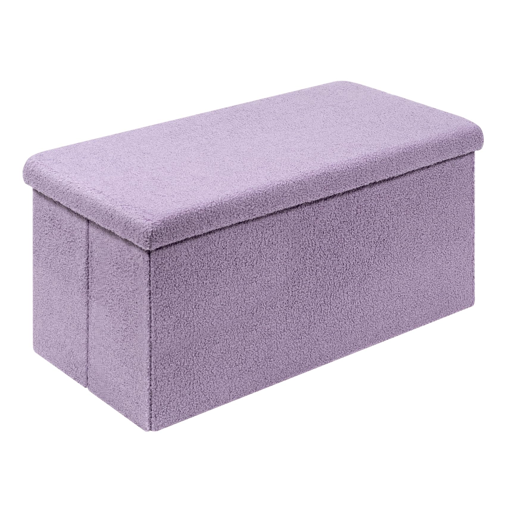 PINPLUS Folding Storage Ottoman Bench, Sherpa Ottoman with Storage, Large Long Shoes Bench Toys Chest with Lid, Footrest for Living Room, Entryway, Purple, 31.5'' x 15.7'' x 15.7''