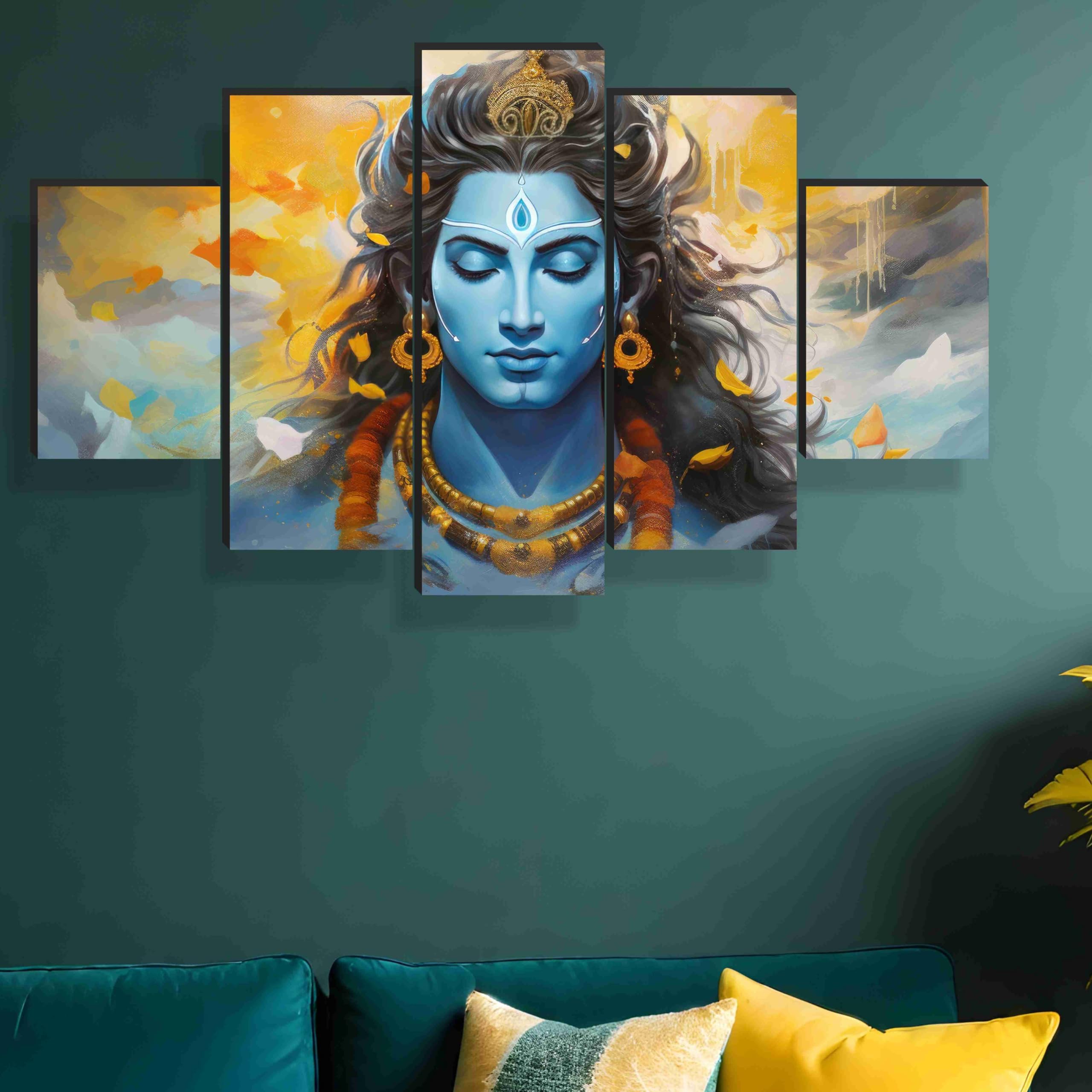 SAF paintings Shiva Paintings for Wall Decoration - Set Of Five, 3d modern art Painting for Living Room Large Size with Frames for Home Decoration, Hotel, Office 76.2 cm x 45 cm SANFPNLS35477