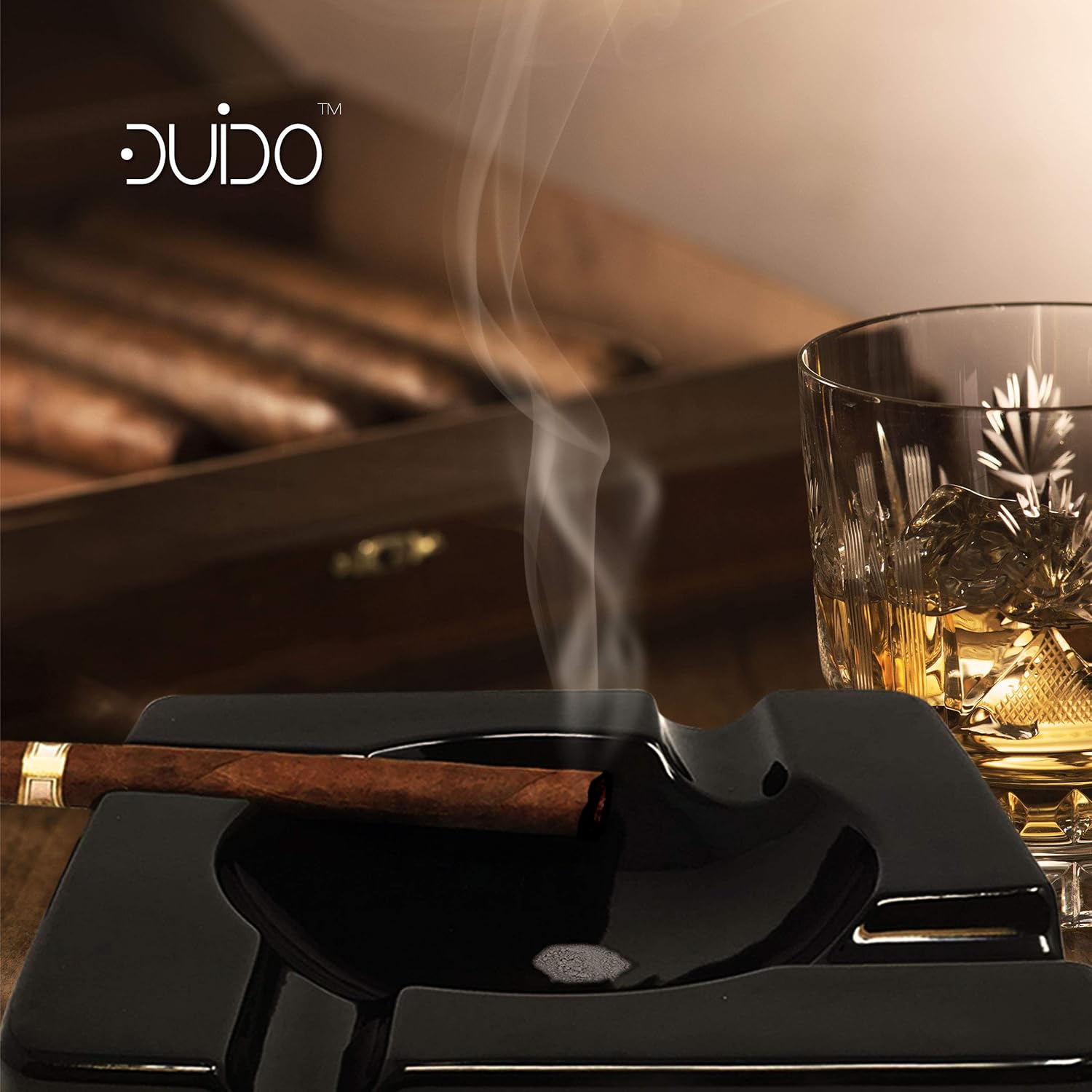 Get Cheap Price Cigar Ashtray Outdoors Ash Tray – 8.5 inch Ceramic Ashtrays Bundled with Cigar Cutter Stainless Steel – Black Glossy Cigar Rest for Indoor, Outdoor, Patio, Home, Office Use – Cigar Accessories Gifts