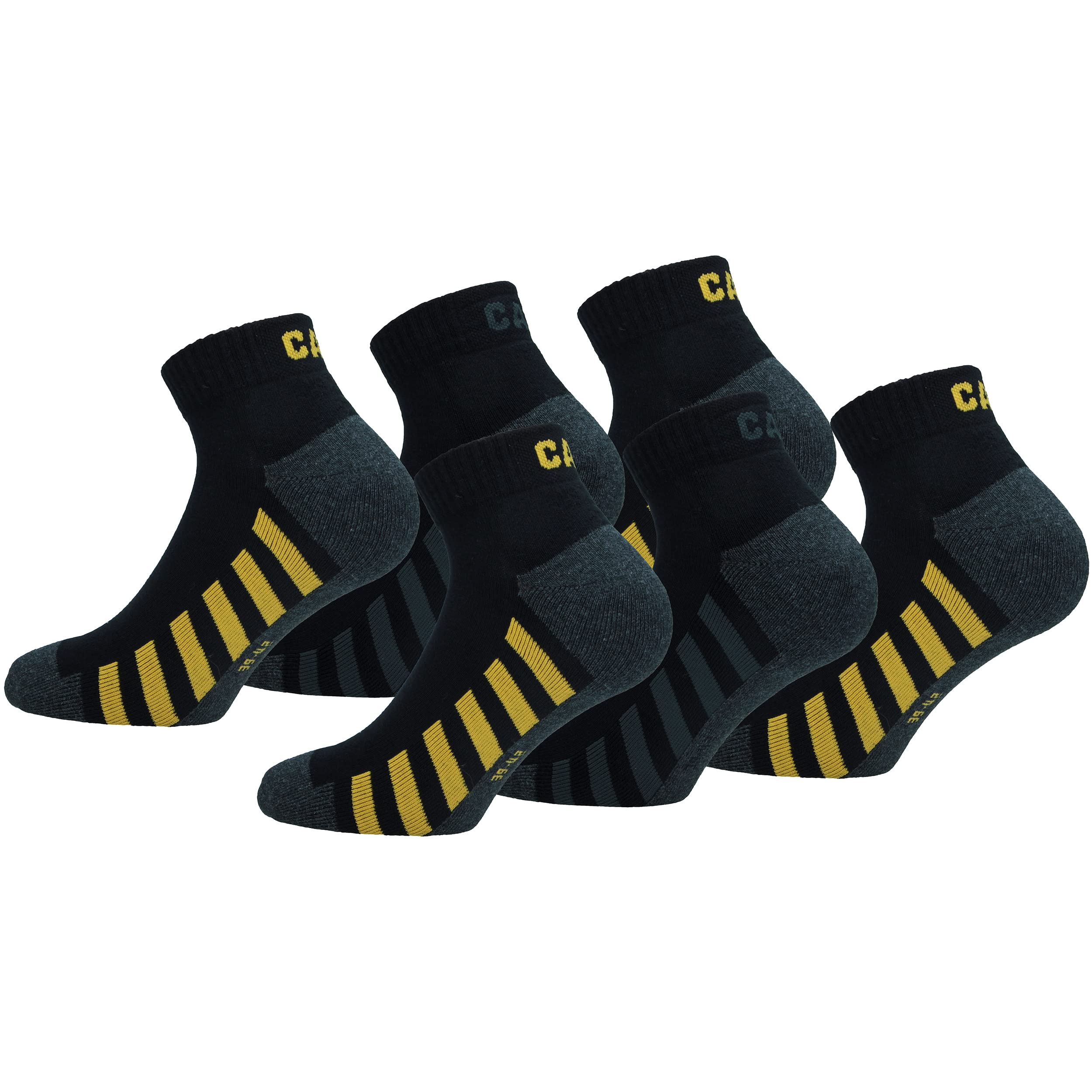 Caterpillar 6 Paar Sneaker Work Knöchellang – Fußgewölbestütze – Frottee-Einlegesohle – Baumwolle (Schwarz-Grau, 39-42)