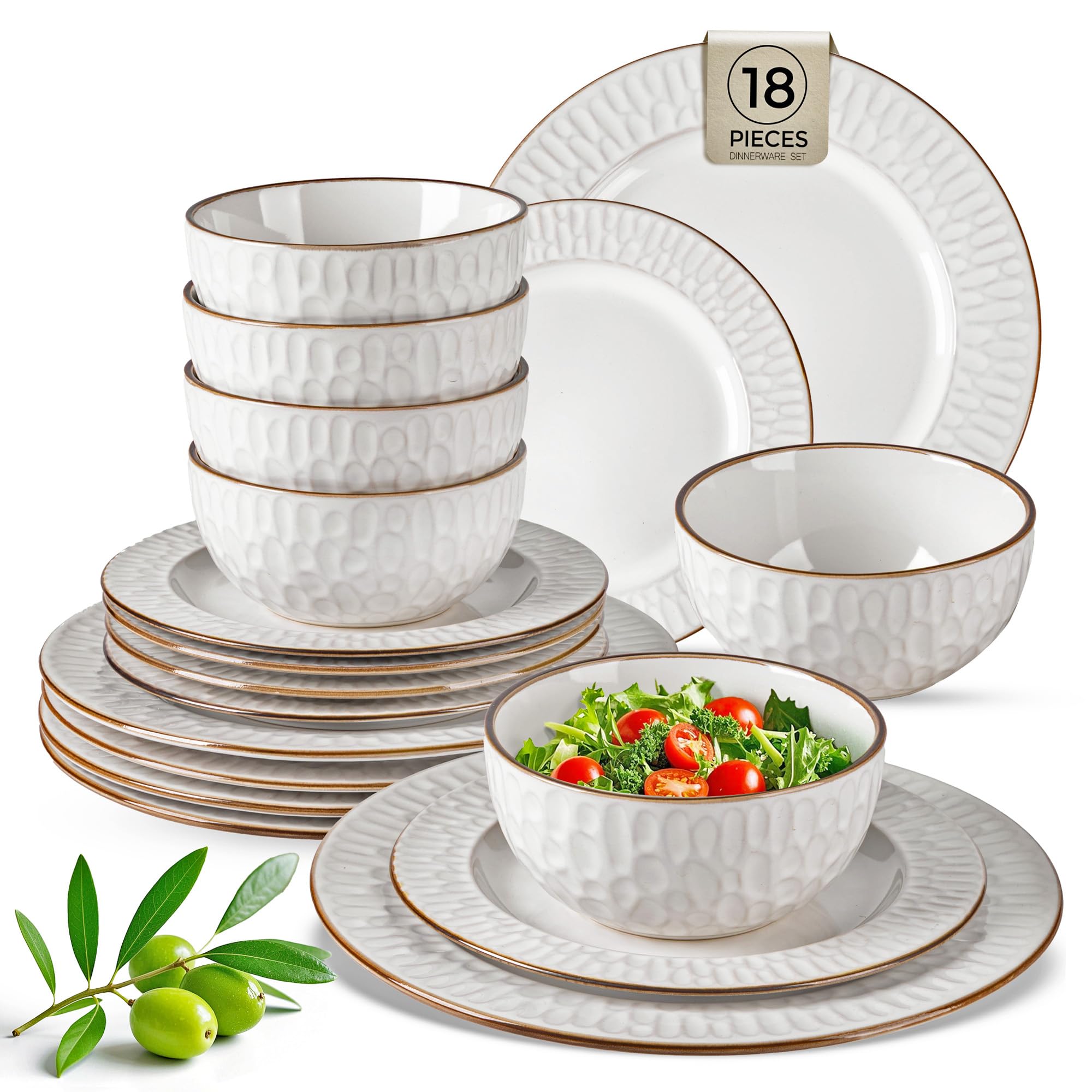 GBHOME Ceramic Dinnerware Sets of 6,18 pcs Plates and Bowls Sets Dishes