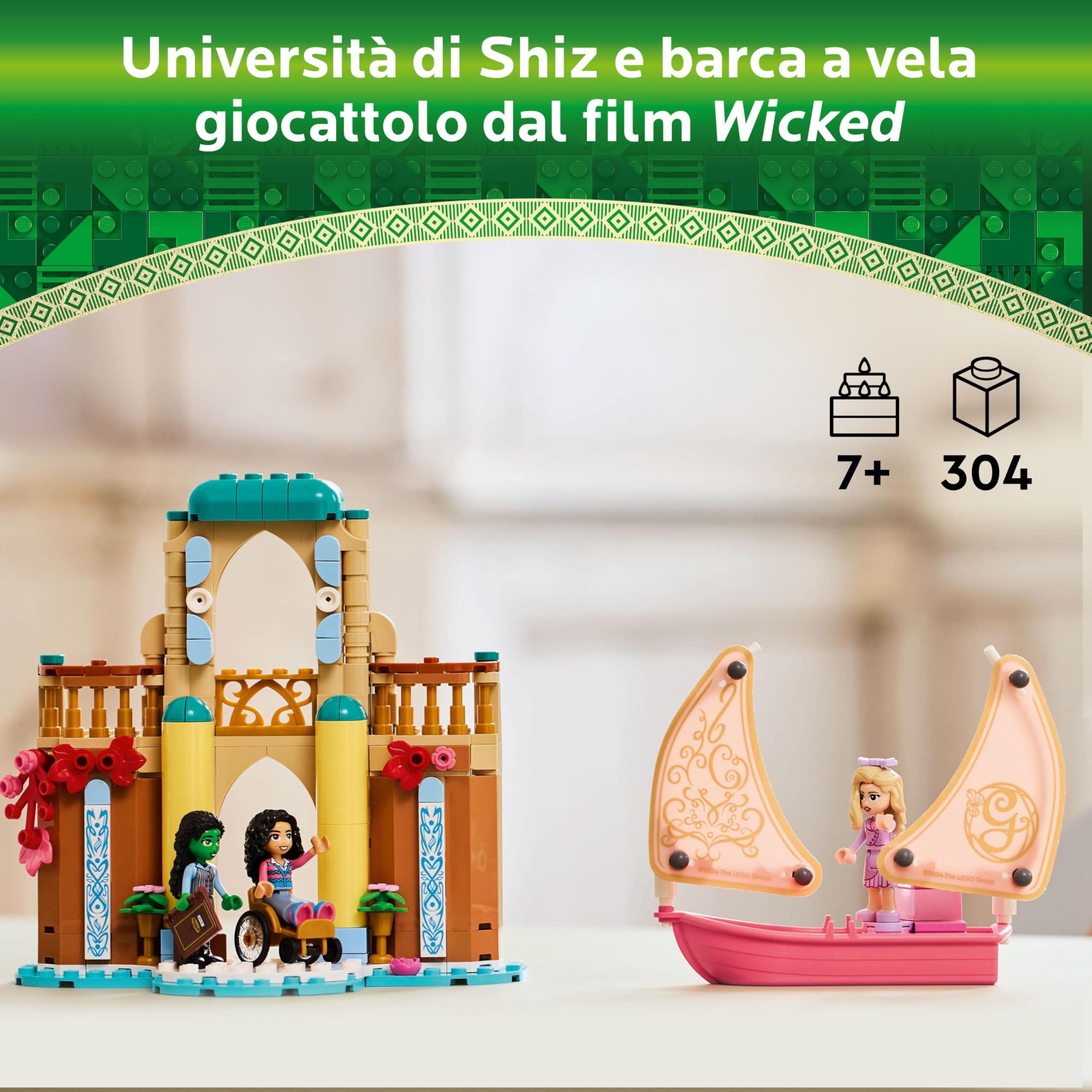 LEGO Wicked Glinda, Elphaba e Nessarose all’Università di Shiz, Giochi di Fantasia per Bambine e Bambini da 7 Anni con Barca, Casa delle Bambole Giocattolo e 3 Mini Bamboline, Idea Regalo 75681