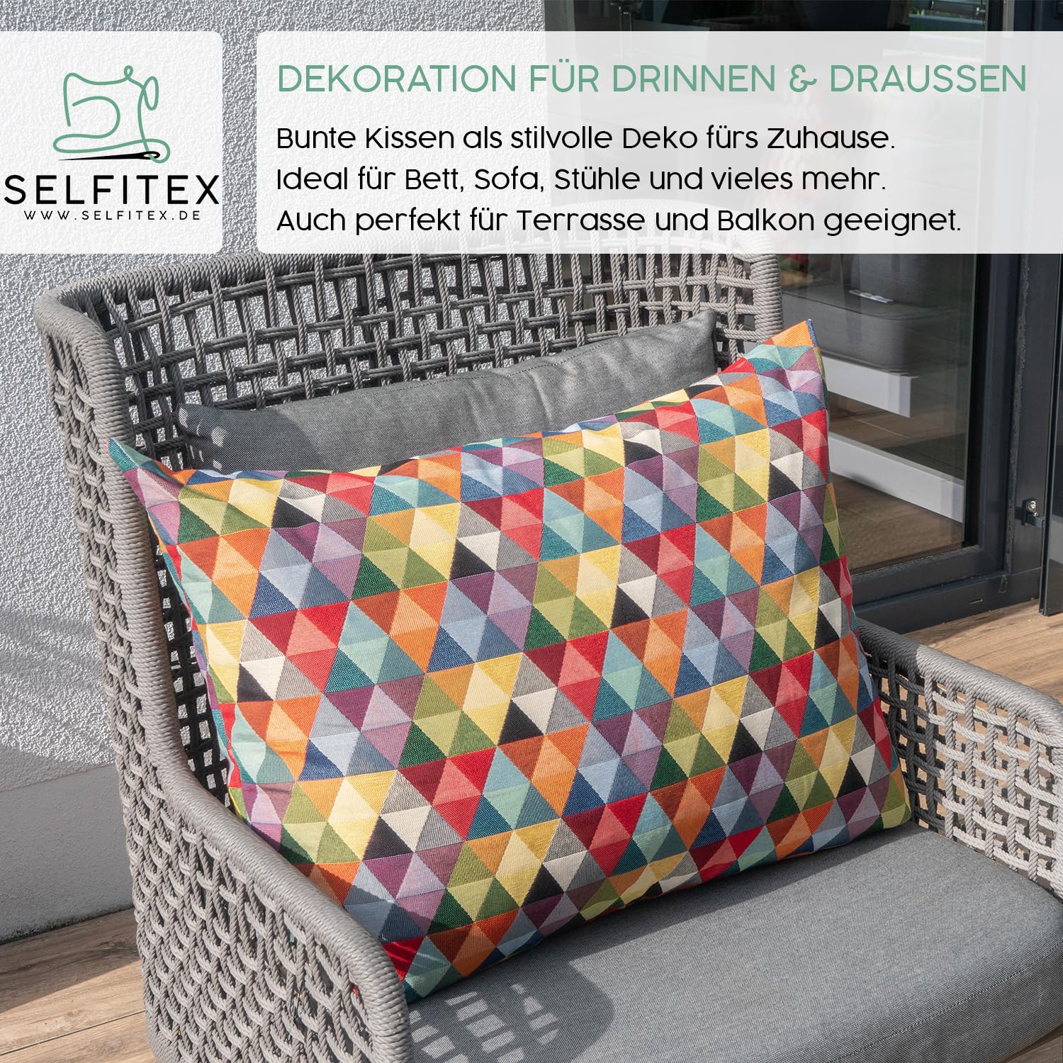 Selfitex Buntes Couchkissen XXL 60x80 cm, Sofakissen mit Füllung und Bezug, kuschelweiches Lesekissen, dekoratives Fernsehkissen, Deko- und Kopfkissen, Rückenkissen (Dreieck)