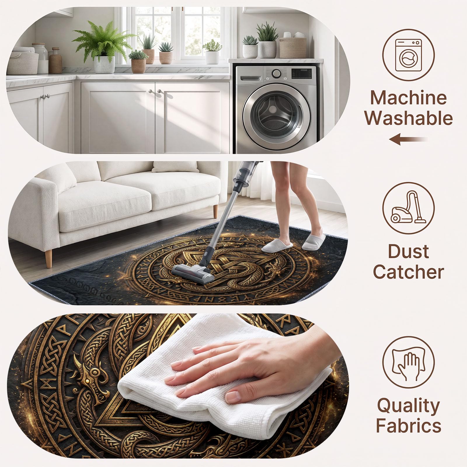 Générique Nordique Celtique Relief Tapis Poils Courts Résistant aux Griffures Animaux, Métal Badge Serpentin Bête-Dragon Tapis 120 x 170 cm Chambre Lavable et Antidérapant pour Bureau entrée Salon