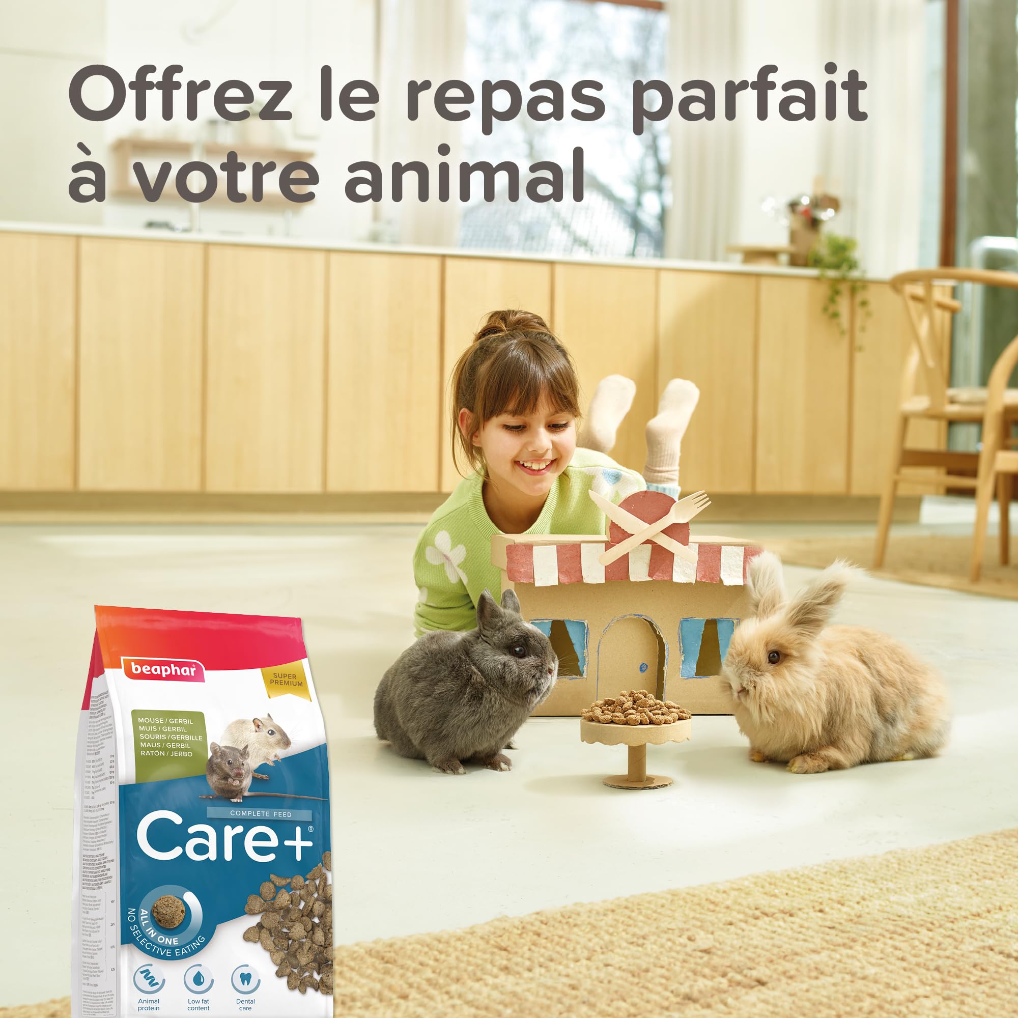 BEAPHAR – Care+® – Alimentation Super Prenium extrudée pour Gerbille et Souris – Aux proteines animales – Haute digestibilité – Participe à l’Usure Naturelle de Dents – Granulés Tout-en-Un – 500g