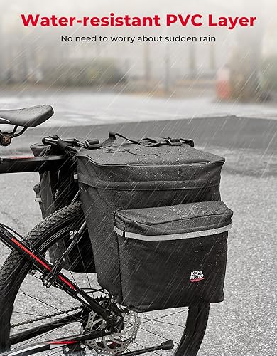 Miniatura 8 de KEMIMOTO Alforjas para bicicleta con cubierta para lluvia, bolsa impermeable de 34 L para sillín de bicicleta para estante trasero, almacenamiento