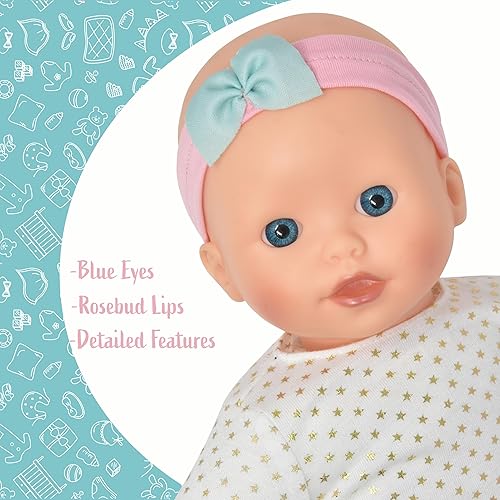 Miniatura 4 de Muñeca de bebé de cuerpo suave con juego de accesorios, muñeca de 14 pulgadas con ropa de botella, bolsa de pañales de sonajero y babero para niñas
