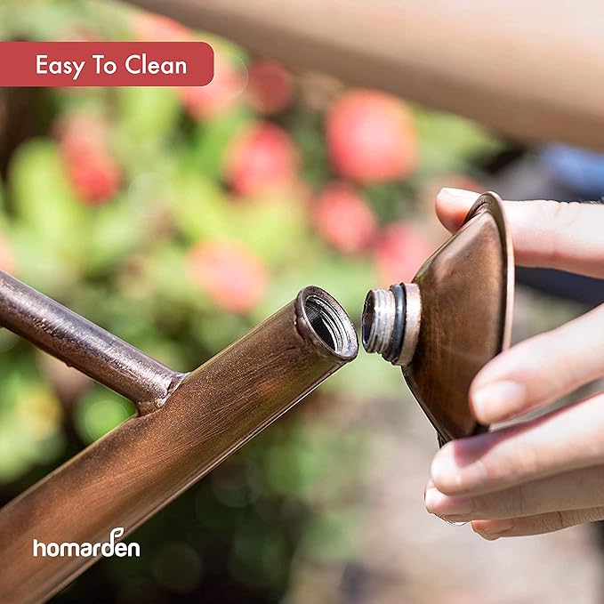 This decorative small watering can is ideal for house plants, bonsai trees, and other small garden accents. The sleek copper finish adds a touch of elegance to your home or garden decor, making it a beautiful and functional accessory for plant care. The ergonomic handle provides a comfortable grip for easy watering, while the long spout allows for precise and controlled pouring to minimize water spillage and waste.