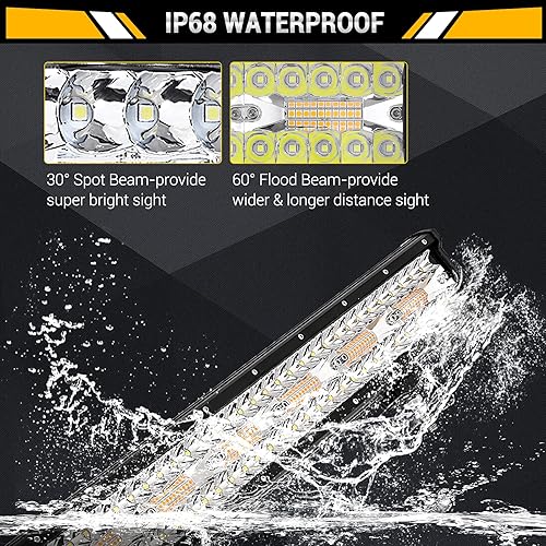 Miniatura 8 de Auxbeam Barra de luz LED de 20 pulgadas, 420 W, 6 modos, luz estroboscópica blanca ámbar, luz de conducción todoterreno, luz de trabajo combinada de