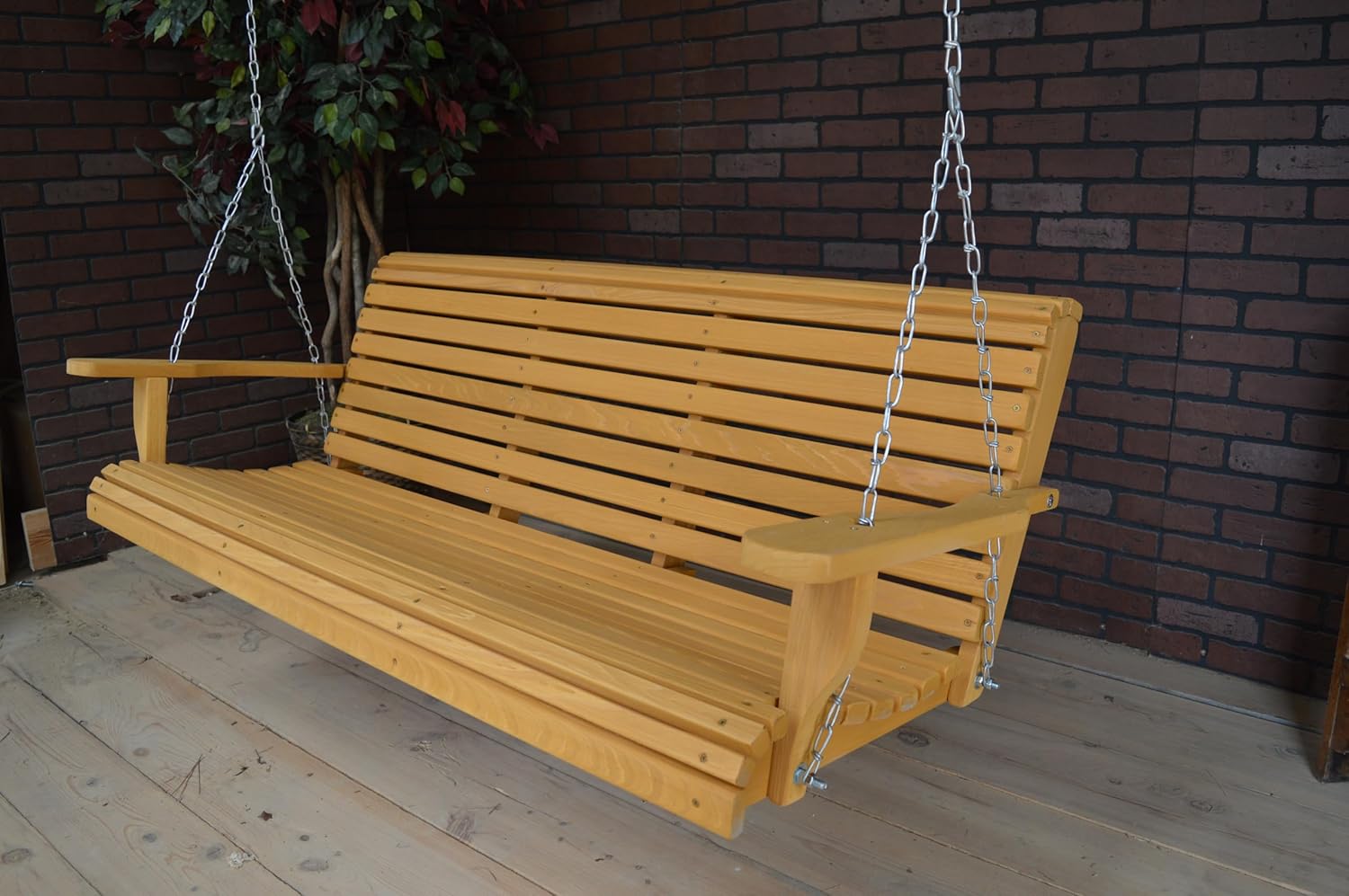 6FT Cypress Roll Porch Swing Made in USA with Stainless Steel Hanging Chains and Hardware and Cup Holder arms (Thompson's Water Seal Treatment)