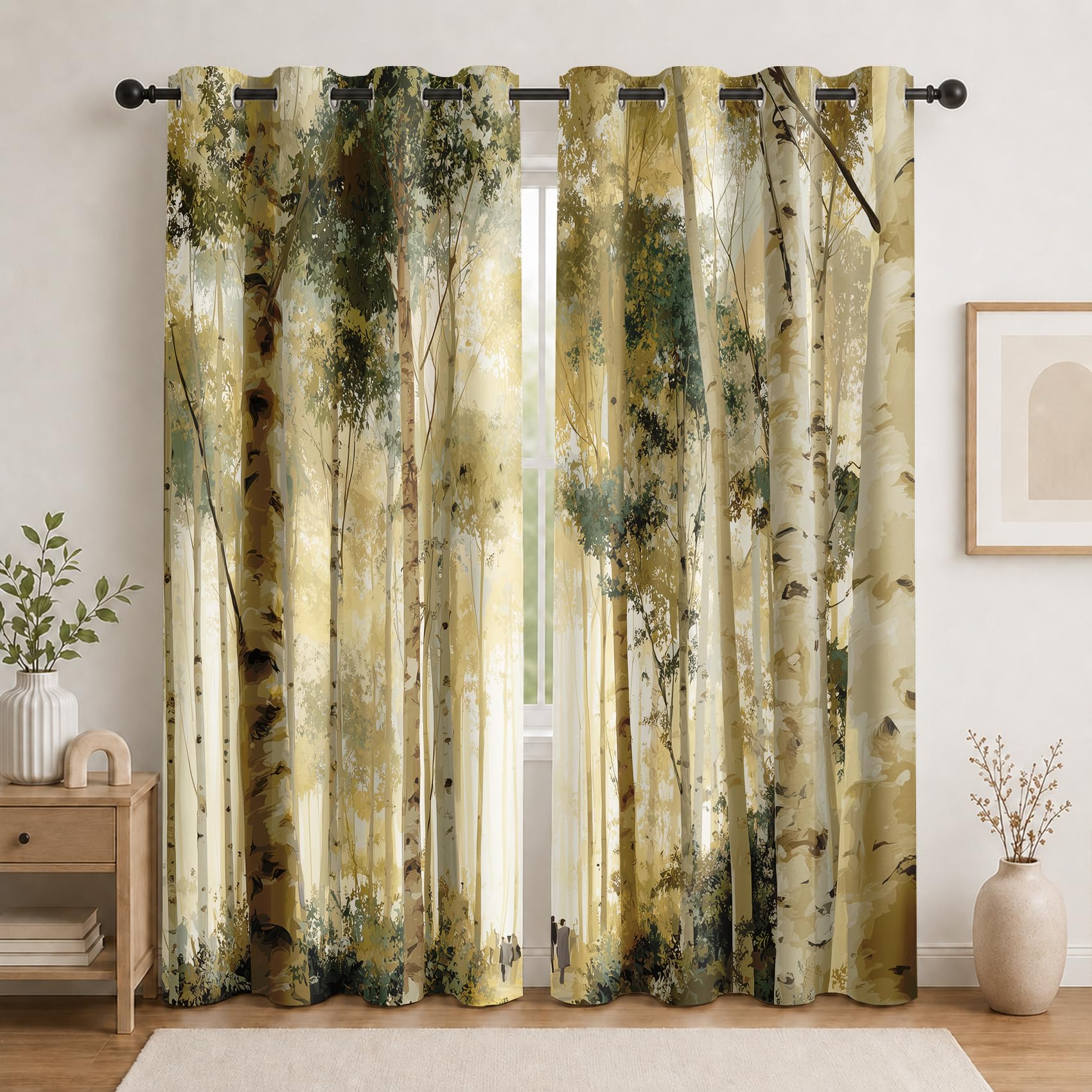 Rideau Occultant Forêts Rideaux Thermiques Forêt de Bouleau pour Salon Chambre, Lot de 2 Rideaux et Draperies Intérieurs à Oeillets, 140x220 cm (LxH)