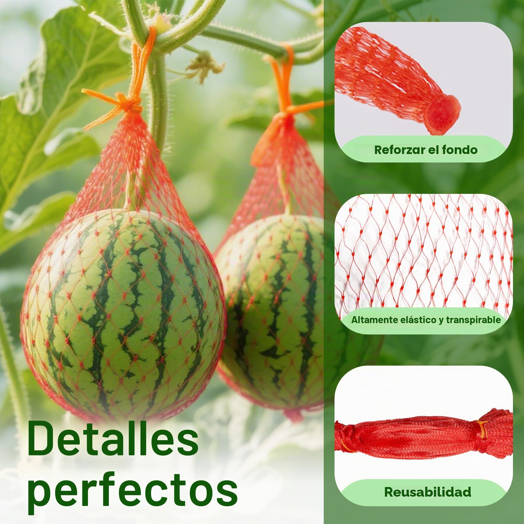 TZEKING 100 Piezas Sbolsas para Reutilizables Más Grueso Redes de Sandía,60cm Bolsas Colgantes de Soporte de Frutas,Redes Melón con Cordón,Aplicable a Frutas, Melones y Protección de Jardines