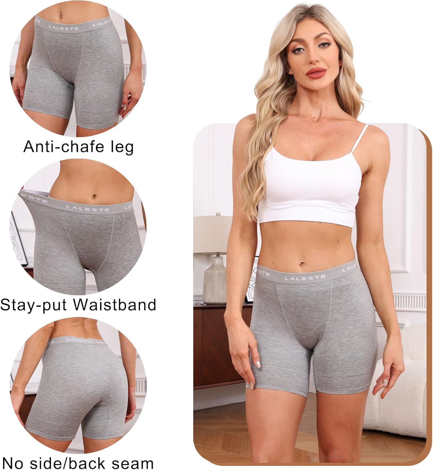 LALESTE Viscose Bamboo Underwear for Women Cotton Boxer Briefs Underwear Stretchy Boy Shorts Panties 4 Pack - Image 2