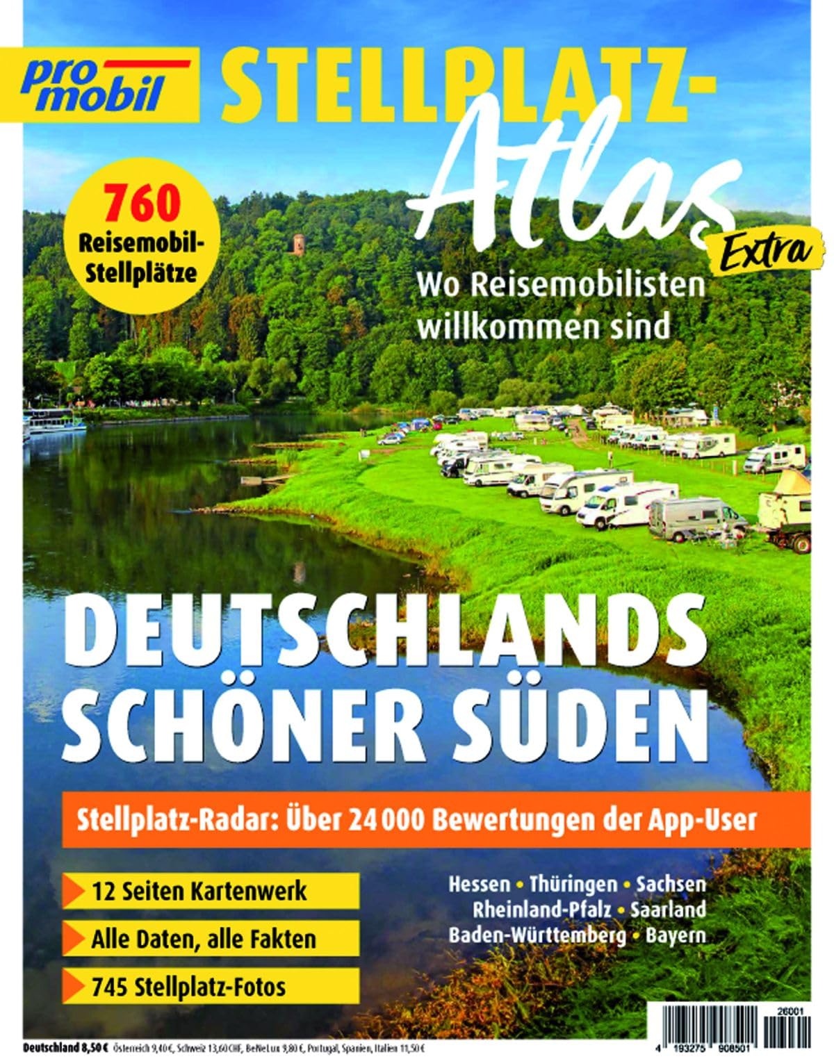 promobil Stellplatz-Atlas 01/2026 Deutschlands schöner Süden: Hessen, Thüringen, Sachsen, Rheinland-Pfalz, Saarland, BW, Bayern