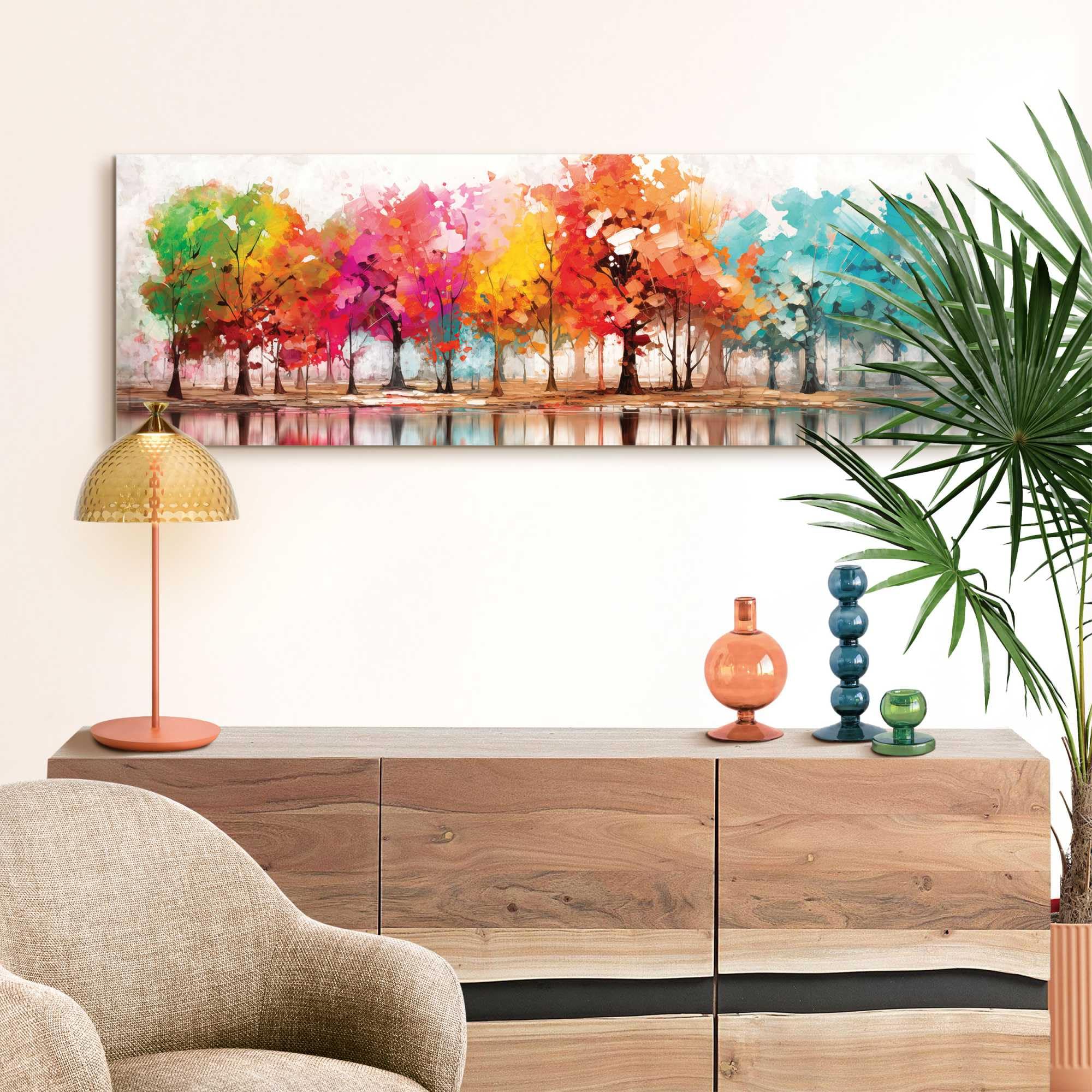 REINDERS Wandbild, Farbenfroher Wald, Wohnzimmer, MDF, 40 x 118