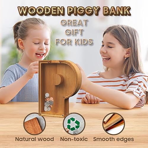 Miniatura 7 de Alcancía para niños y niñas, alcancía grande de 26 letras del alfabeto en inglés, alcancías, madera personalizada, caja de ahorro de dinero