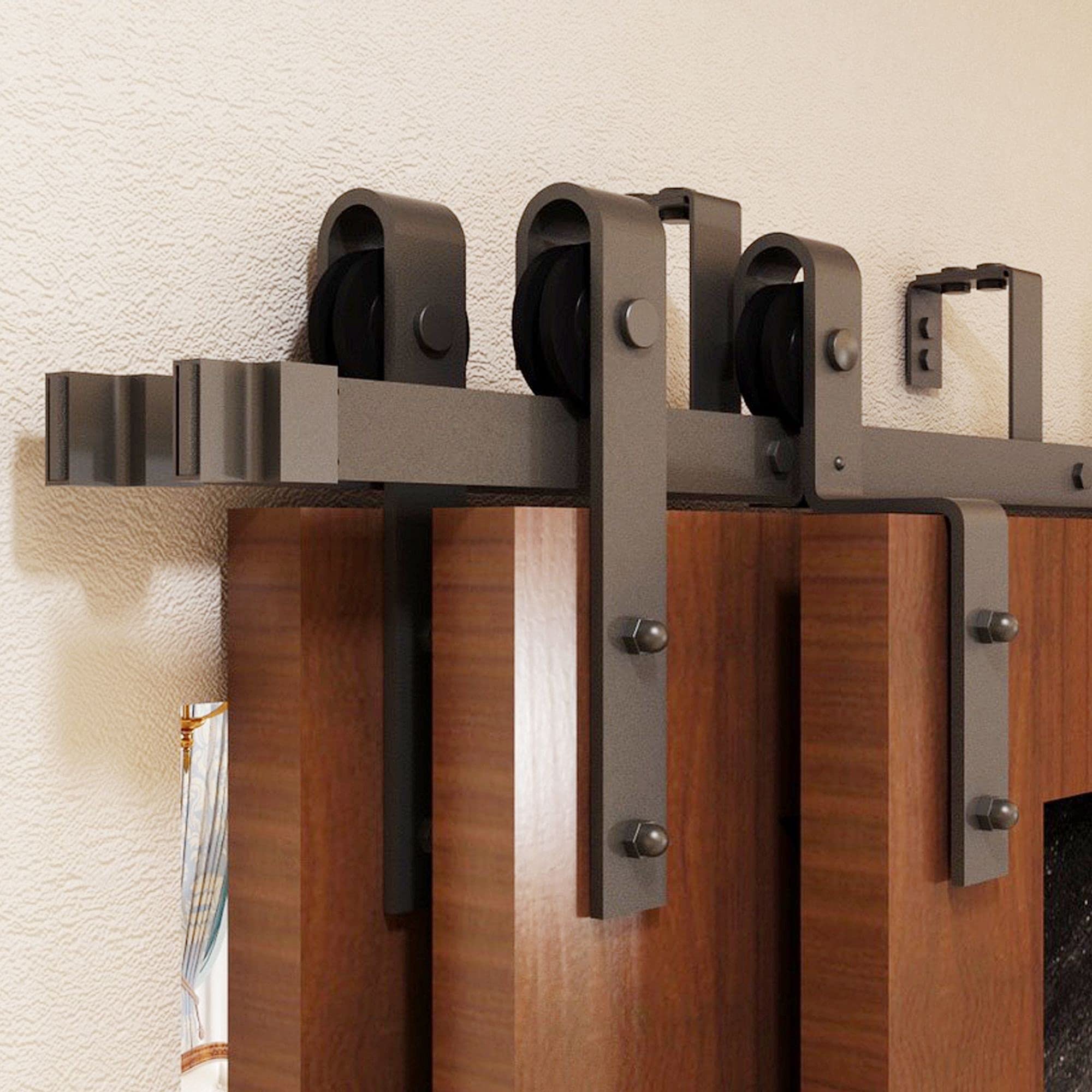 Buy Homacer Black Rustic Triple Bypass Sliding Barn Door Hardware Kit