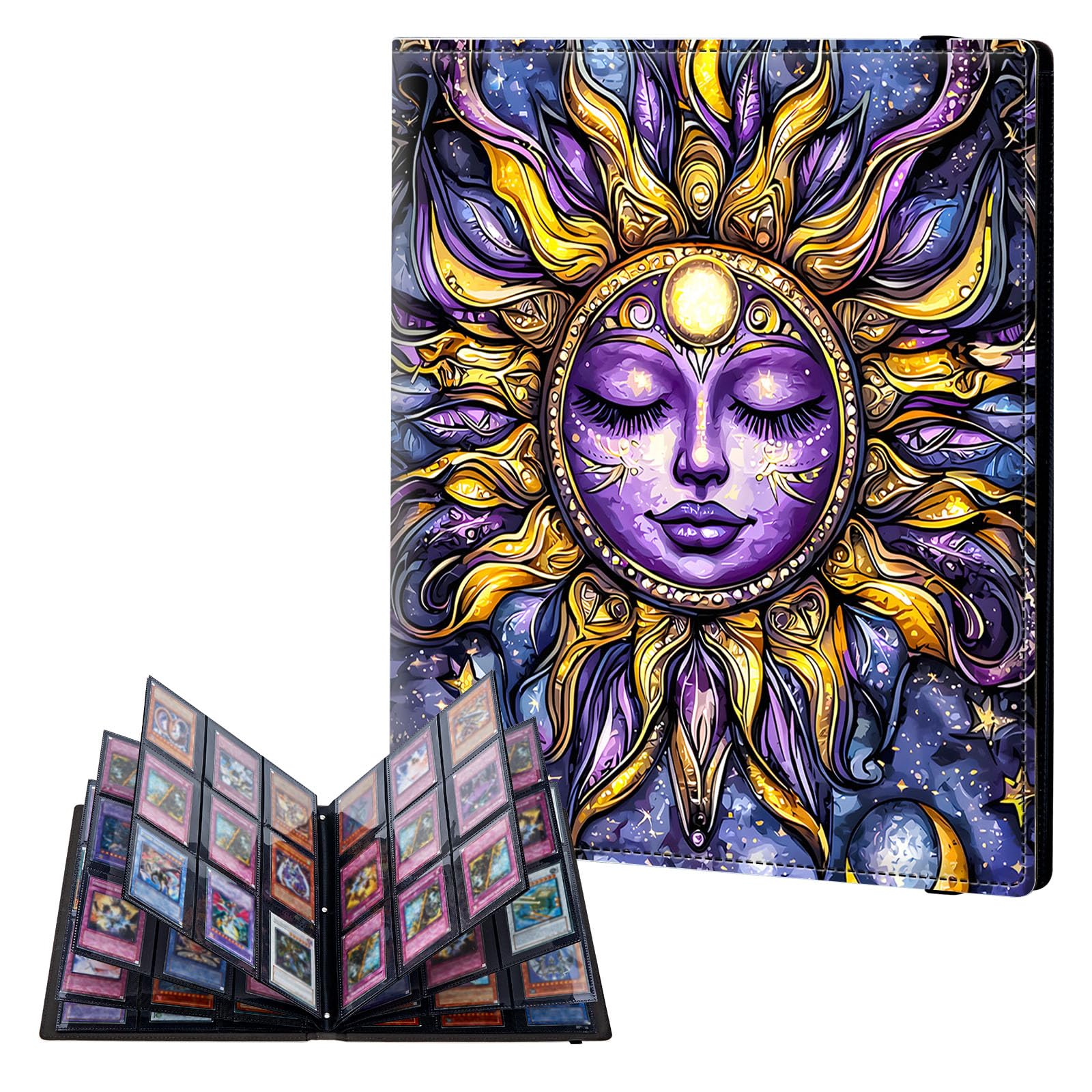 ETLKJVBL 9 Pocket Trading Card Binder, Card Collection Binder for TCG, MTG, Sports Cards, Baseball, Purple and Gold Sun Trading Card Book Holder for Collectors, Top Loader Binder — image 1