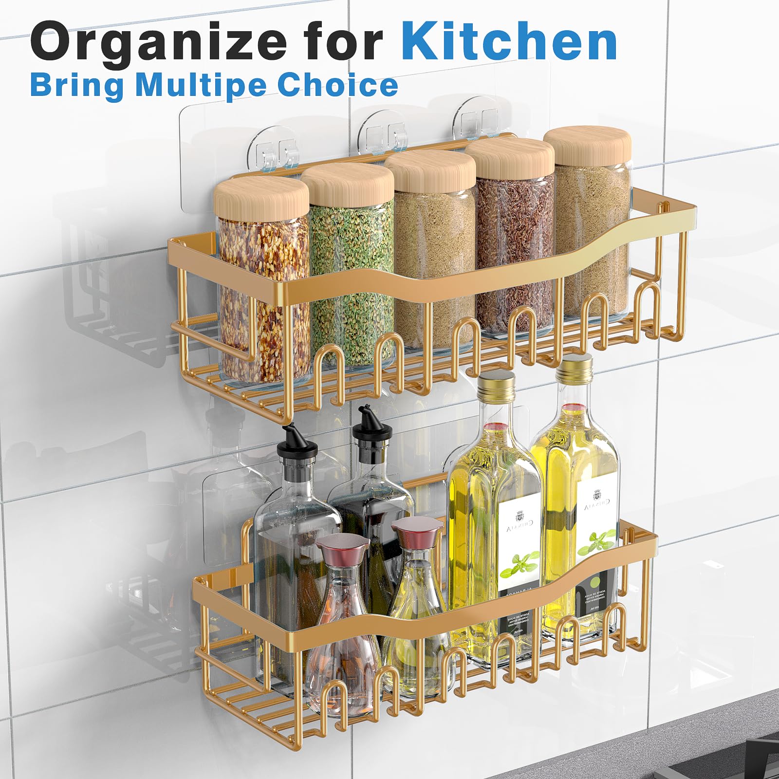 EUDELE Organizador de ducha, 2 unidades, organizador adhesivo para almacenamiento de baño, decoración del hogar y cocina, sin taladrar, estante de acero inoxidable inoxidable, juegos de decoración de
