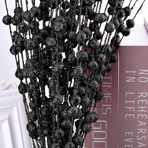 Miniatura 8 de 100 piezas de tallo de bayas artificiales negras con purpurina de 15.7 pulgadas, ramas para árbol de Navidad, palitos decorativos con purpurina para